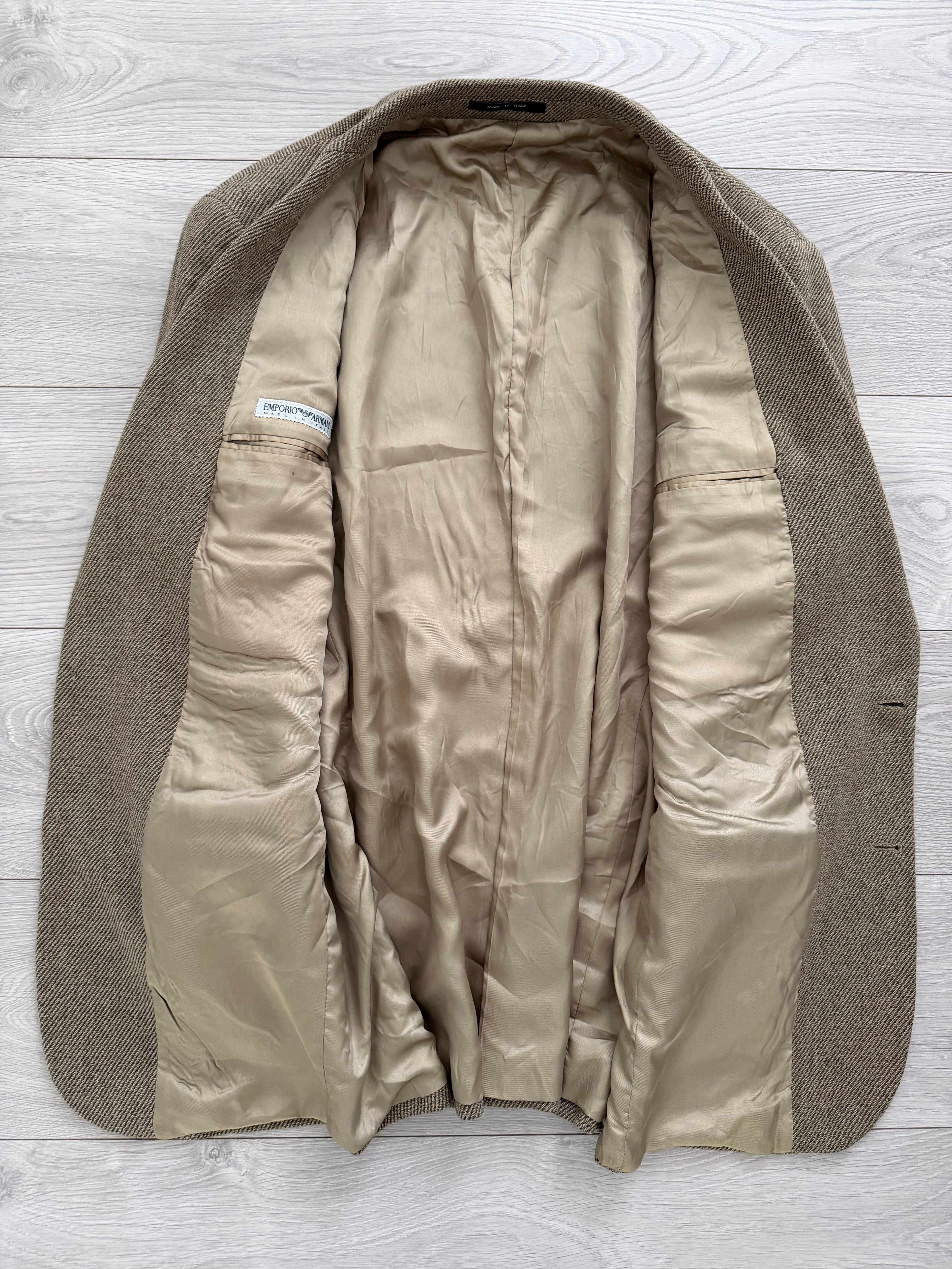 Emporio Armani 1990s 2B Taupe Beige Wool Twill Sport Blazer Jacket - Size XL