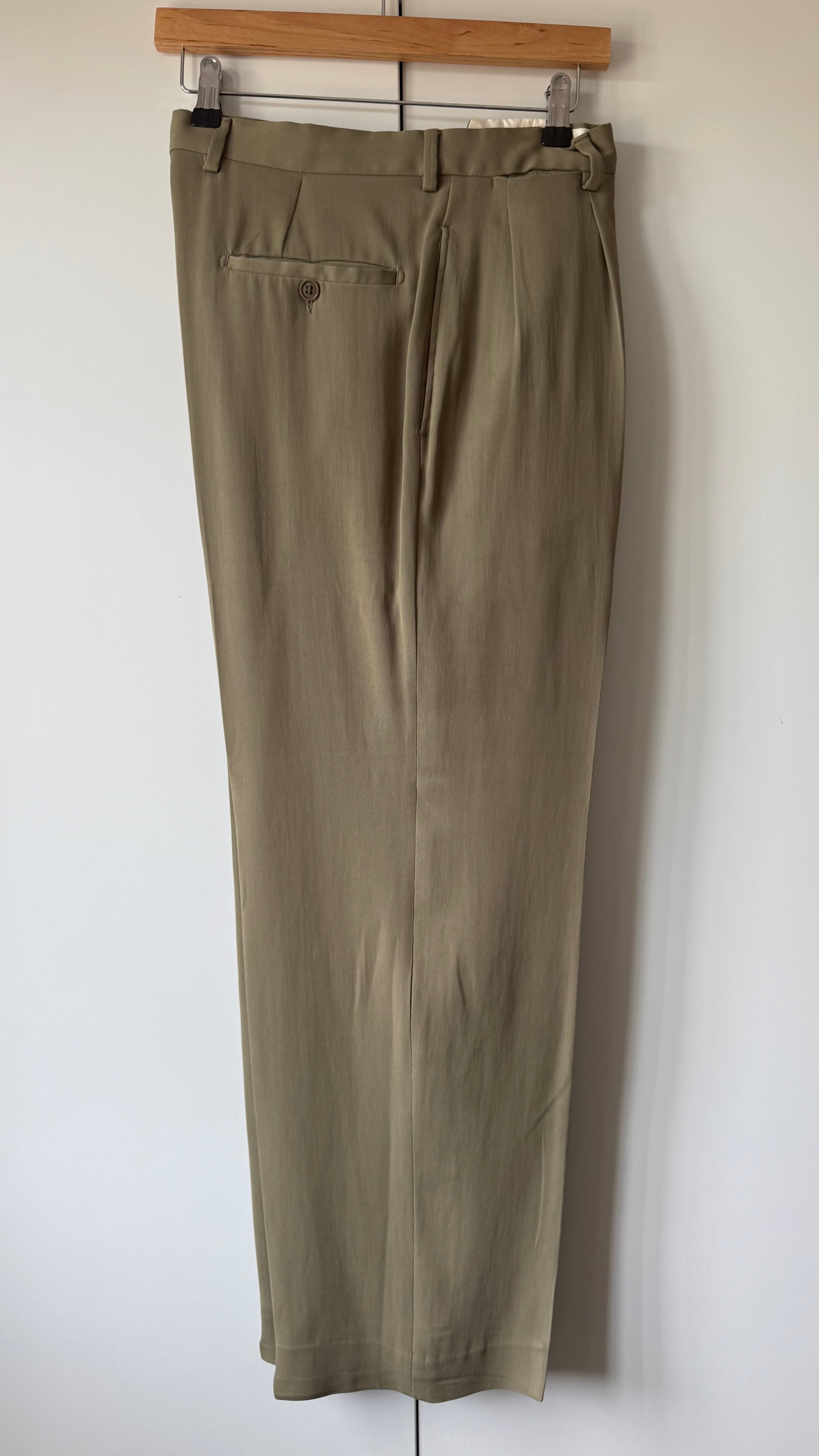 Emporio Armani AW1995 Nehru Collar Draped Khaki Taupe Suit - Size S Jacket / 30" Waist