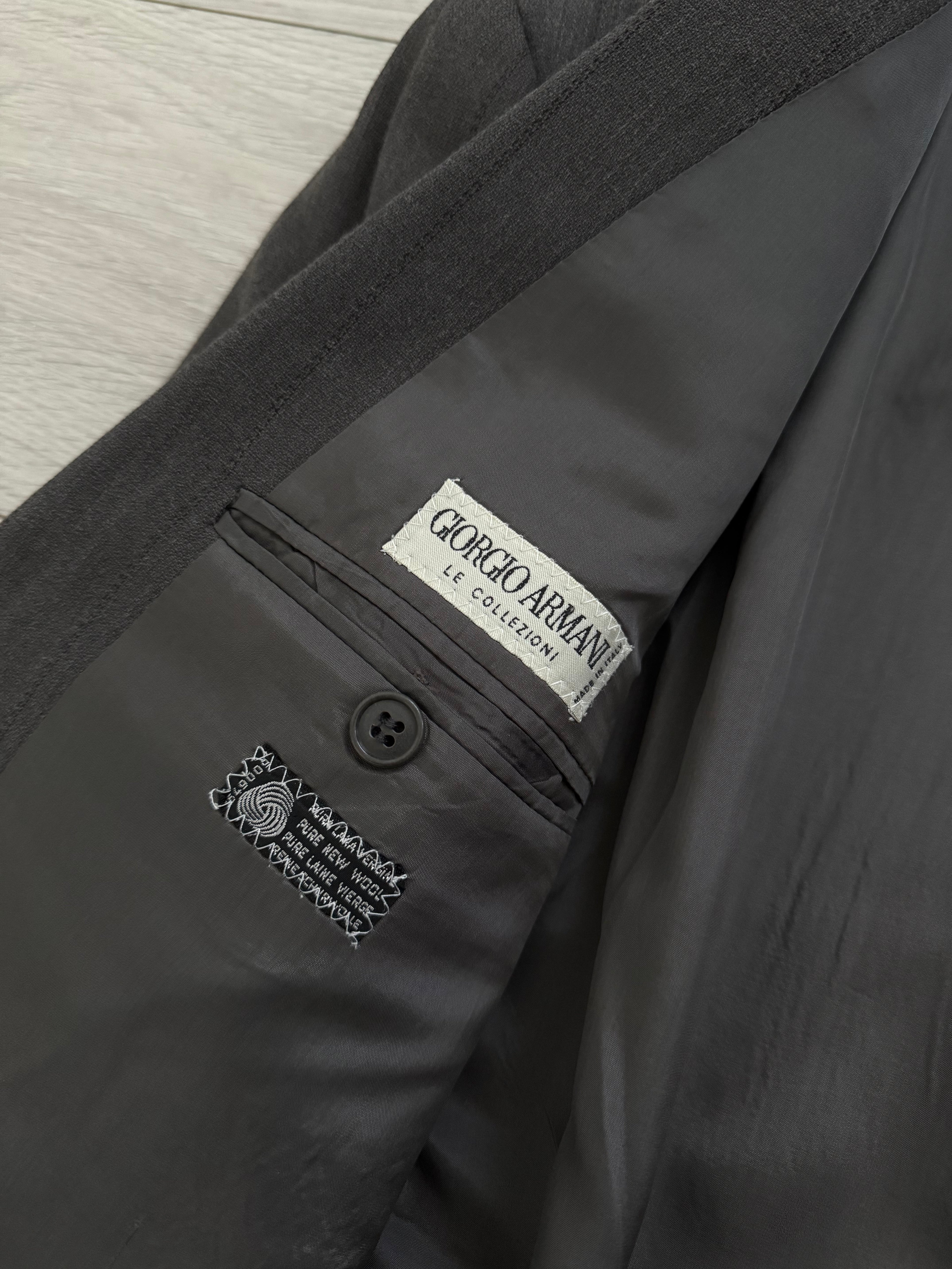 Giorgio Armani 1980s Peaked Lapel Double Breasted Textured Wool Pleated Suit - Size L Jacket / 36" Waist