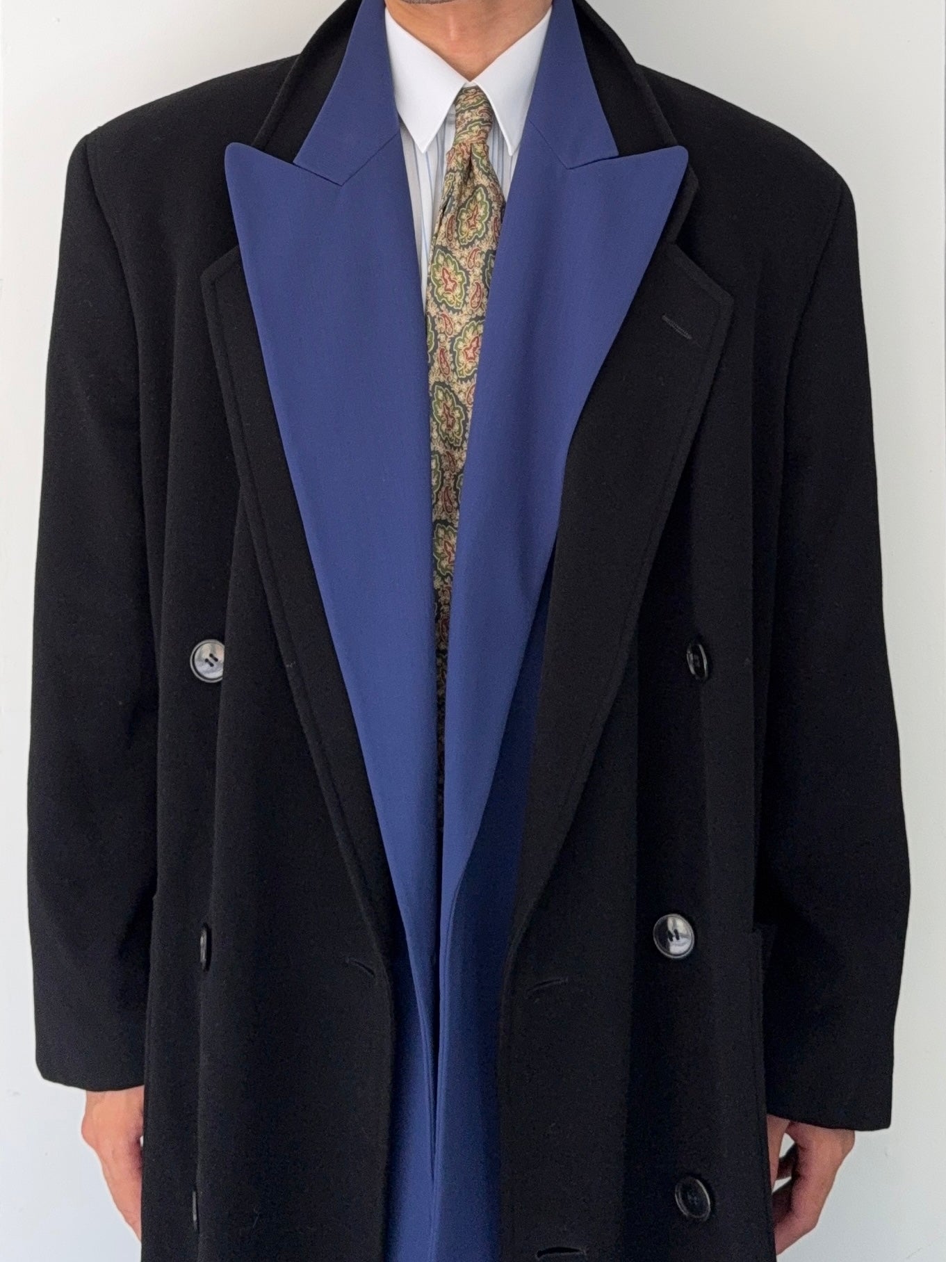 Giorgio Armani 1980s Wool Double Breasted Oversized Black Long Coat - Size XL