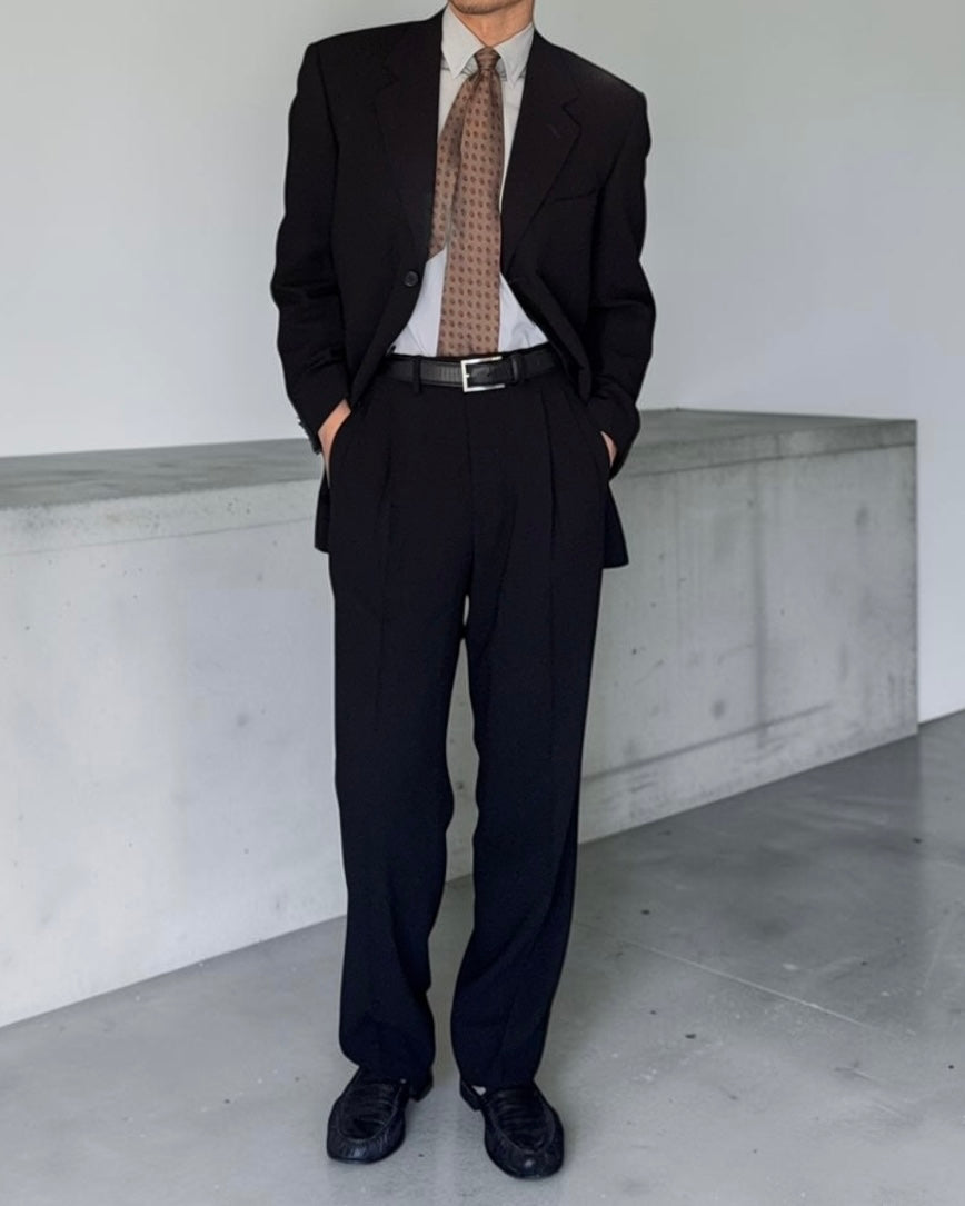 Giorgio Armani Black Label 1990s 3B Black Pleated Wool Draped Suit - Size M Jacket / 32" Waist