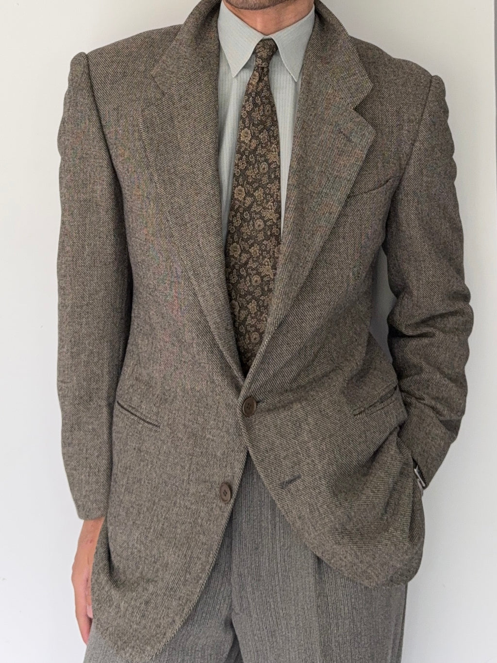 Giorgio Armani Black Label 1990s Textured Wool Check Sports Jacket Blazer - Size S