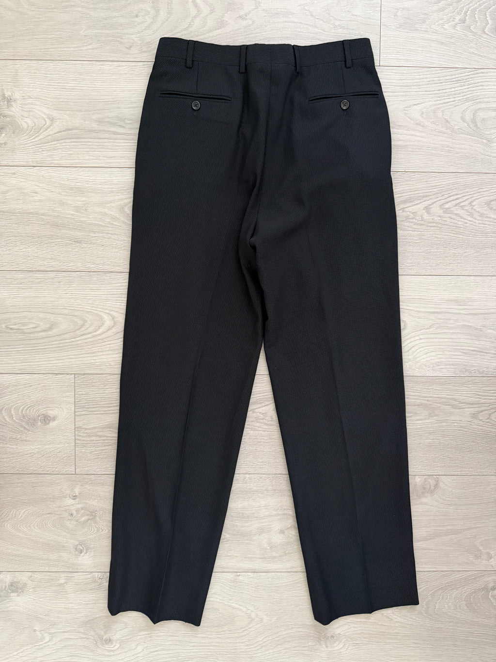 Armani 1990s 2B Pleated Textured Wool Black Suit - Size M Jacket / 32" Waist
