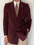 Hugo Boss 1980s Special Order Burgundy Double Breasted Cotton Sport Blazer Jacket - Size S