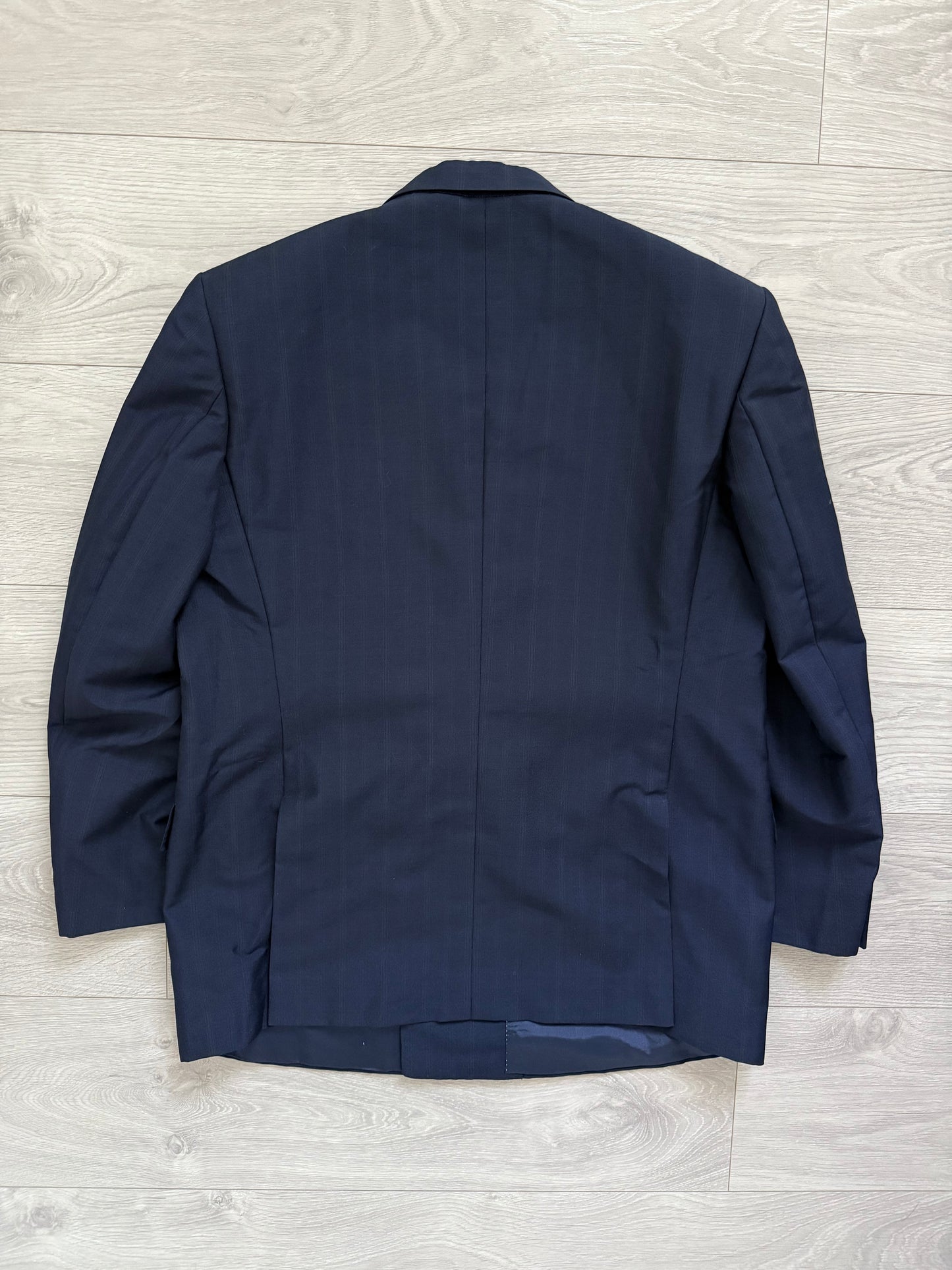 Yves Saint Laurent 1990s Double-Breasted Pleated Striped Blue Wool Suit - Size L Jacket / 32" Waist