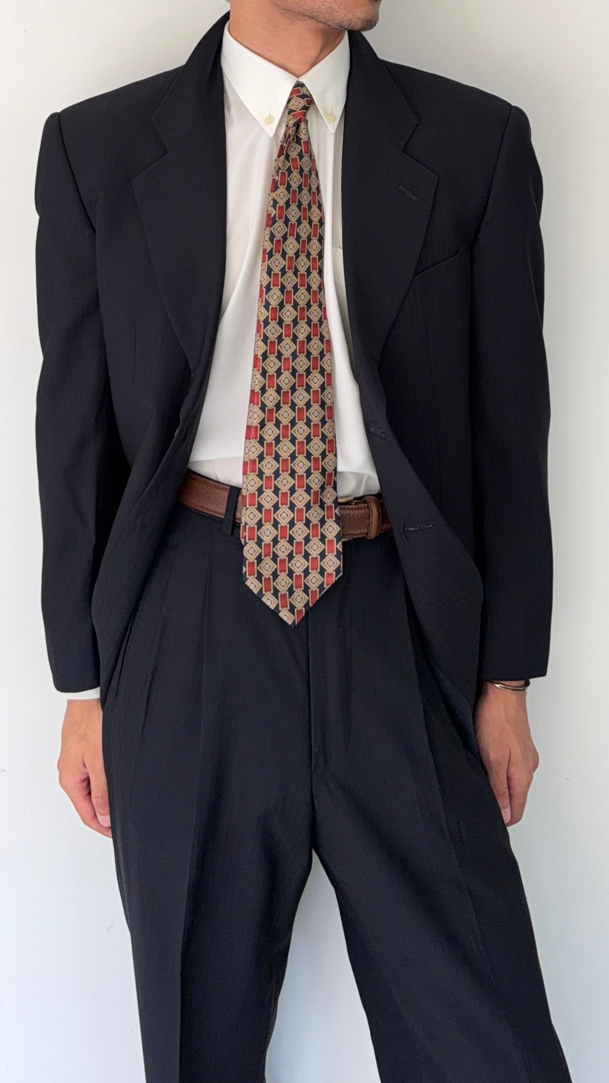 Giorgio Armani 1980s 3B Double Pleat Lightweight Navy Wool Suit - Size M Jacket / 30" Waist