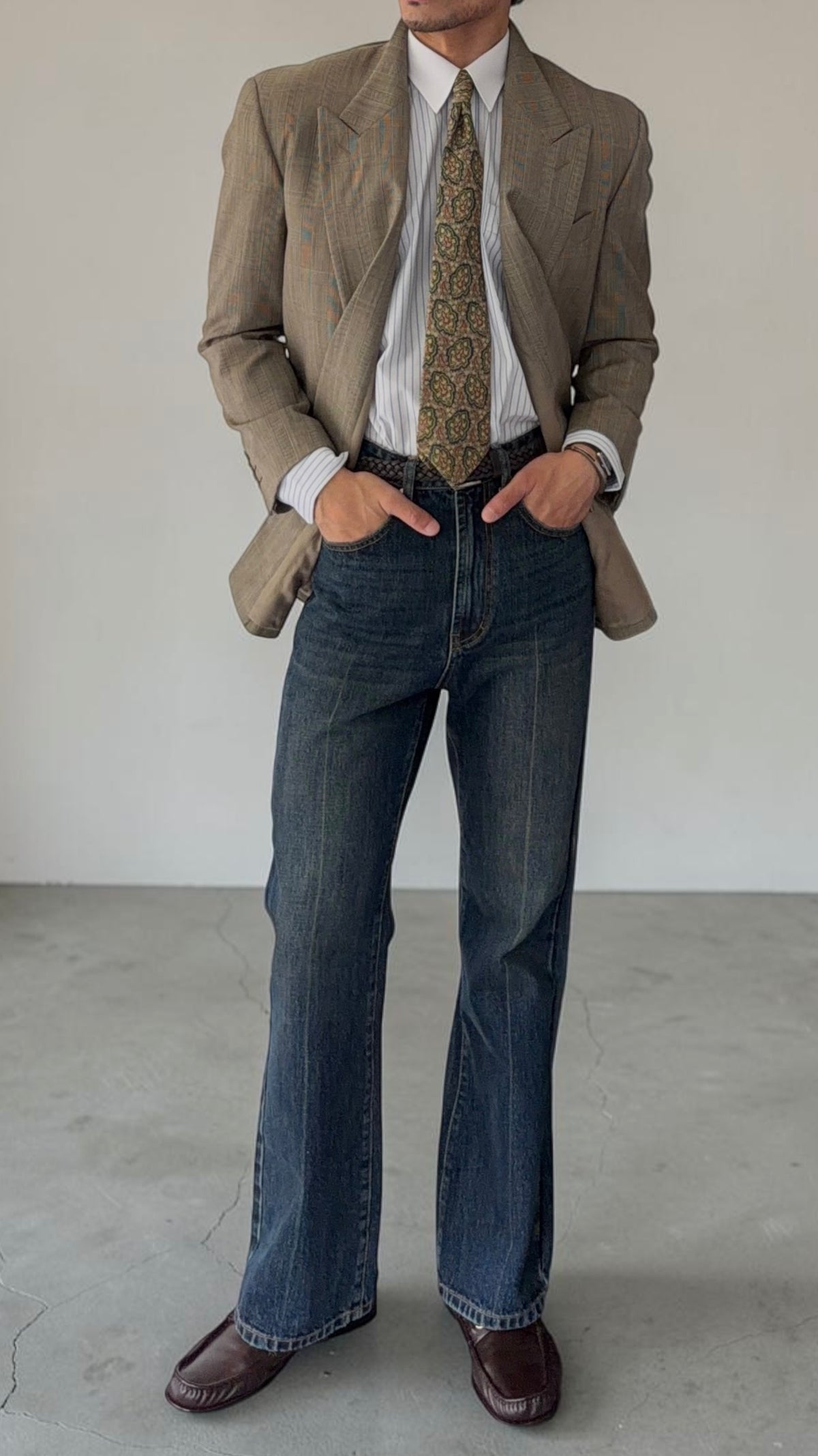 Emporio Armani 1980s Peaked Lapel Double Breasted Wool Check Sport Jacket Blazer - Size S