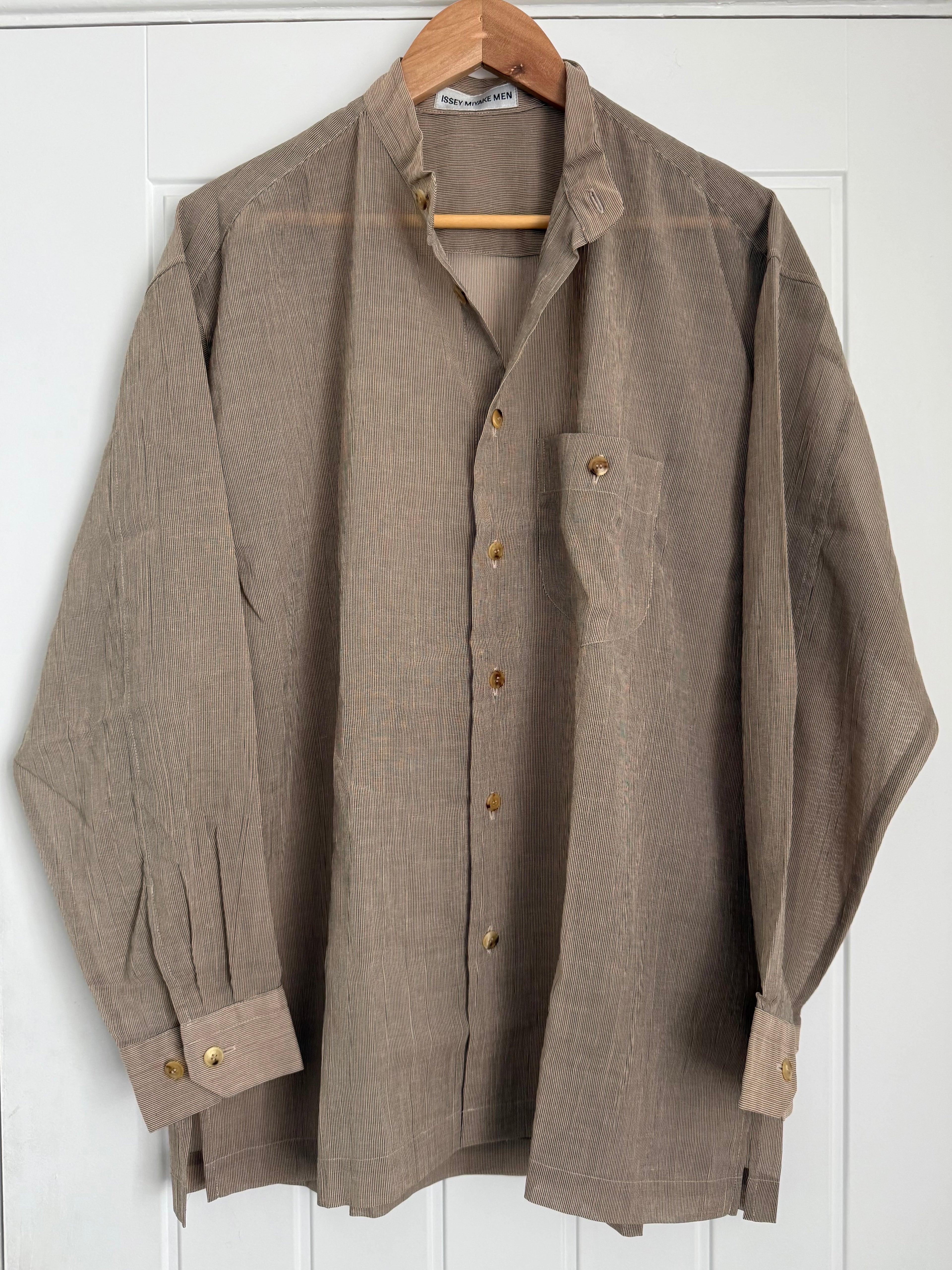 Issey Miyake 1990s Nehure Collar Taupe Relaxed Shirt - Size L