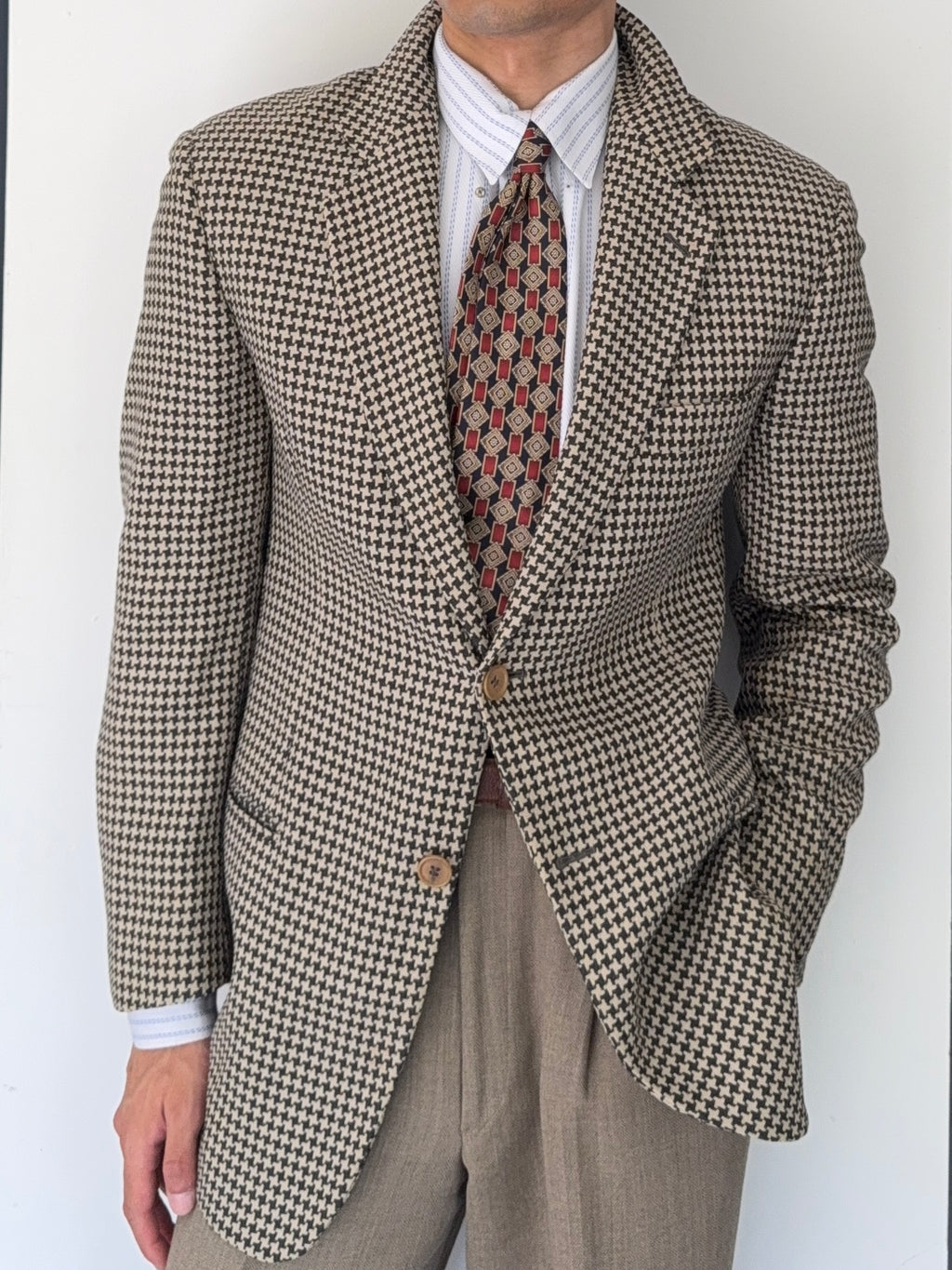 Emporio Armani 1990s 2B Houndstooth Wool Sports Blazer Jacket - Size S