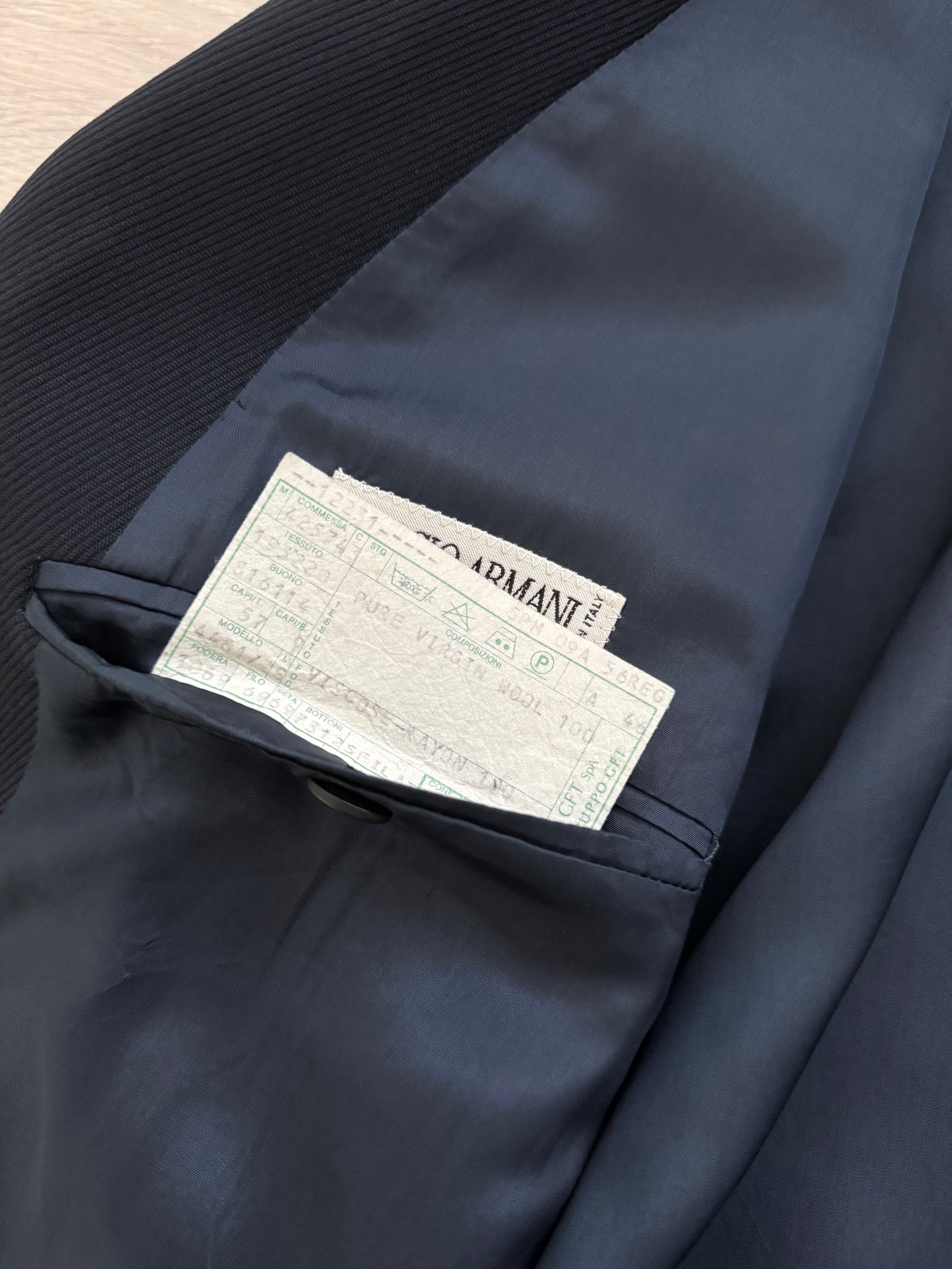 Giorgio Armani 1980s 3B Wool Twill Weave Navy Pleated Suit - Size XXL Jacket / 35" Waist