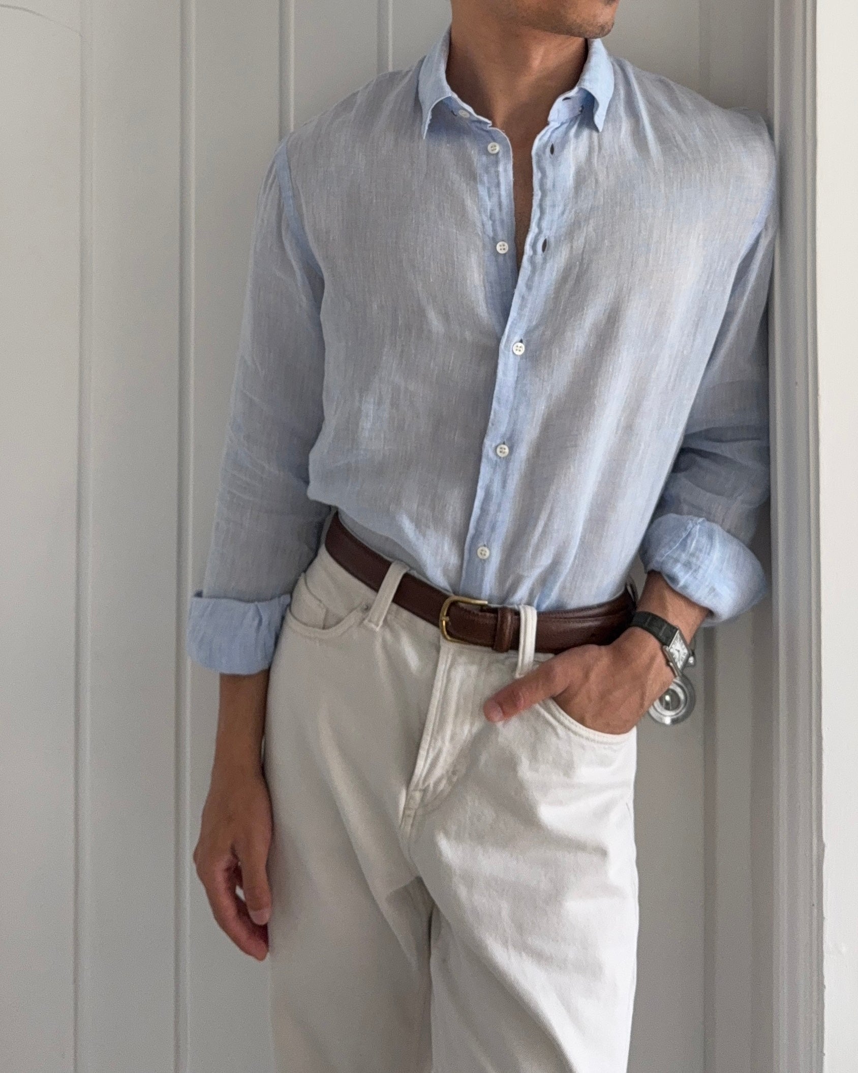 Giorgio Armani 1990s Blue Linen Shirt - Size S