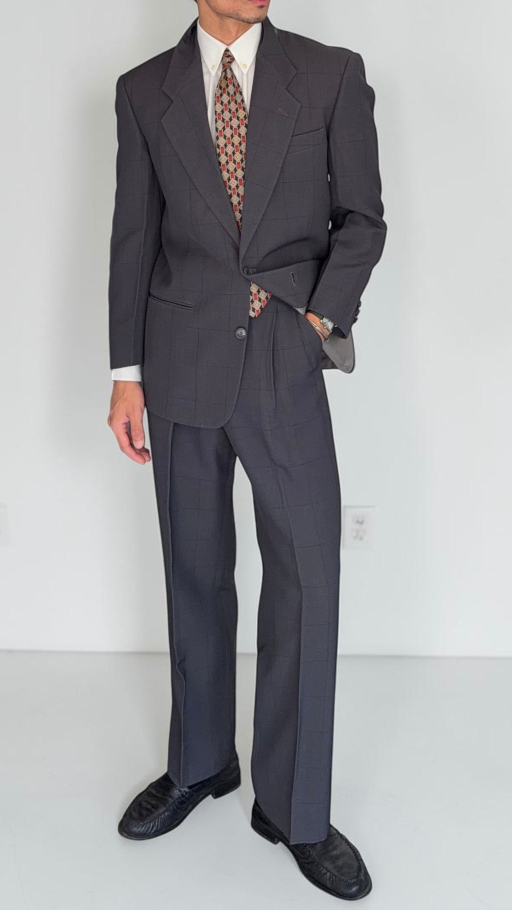 Giorgio Armani Mainline 1980s 2B Double Pleat Draped Grey Suit - Size S Jacket / 29" Waist