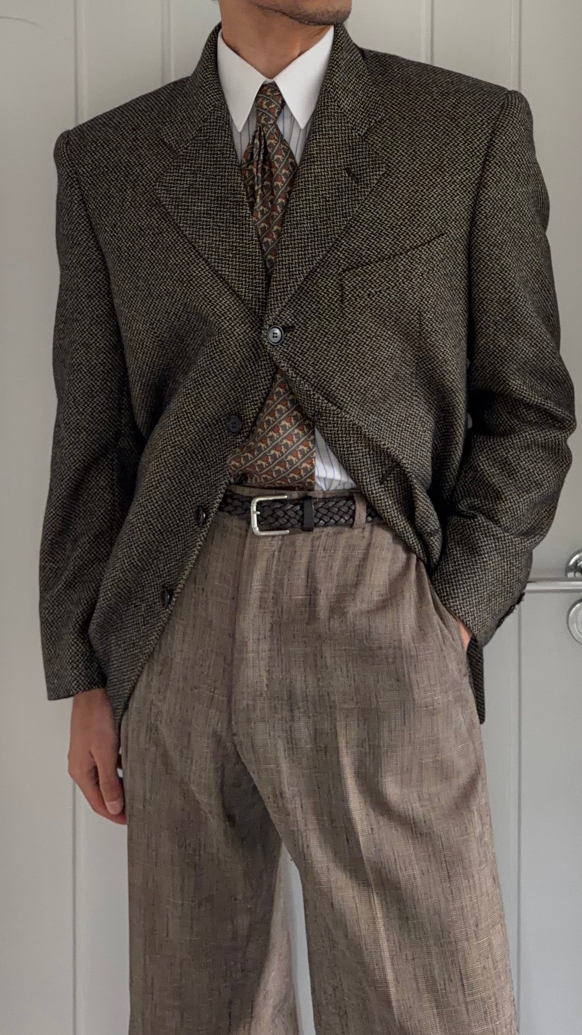 Valentino 1980s 4B Virgin Wool Textured Sport Jacket Blazer - Size L