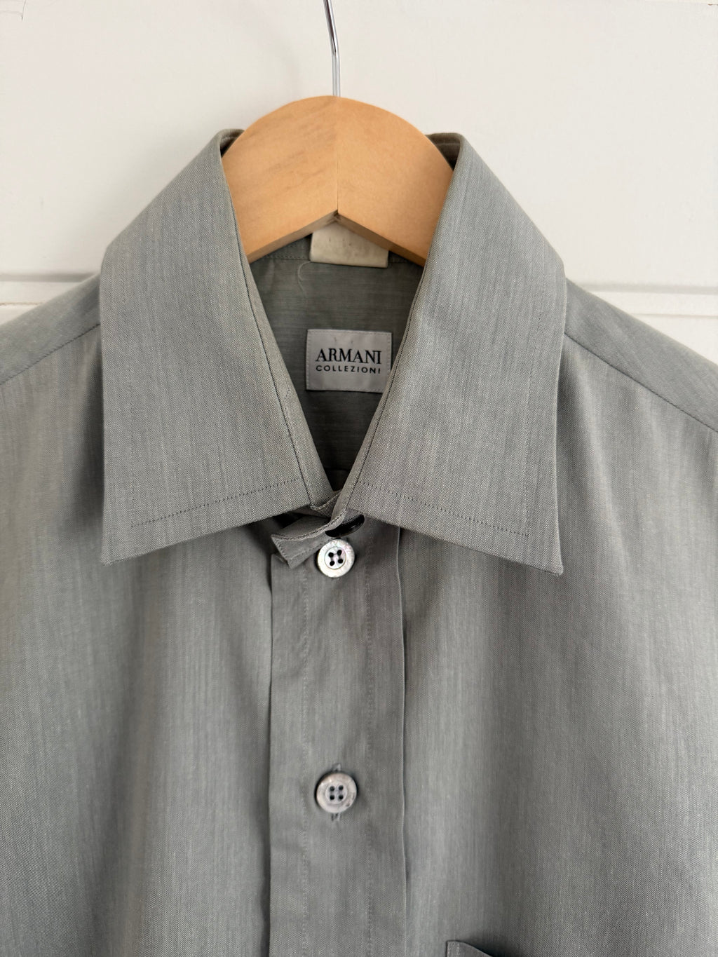 Armani 1990s Green Grey Cotton Shirt - Size M