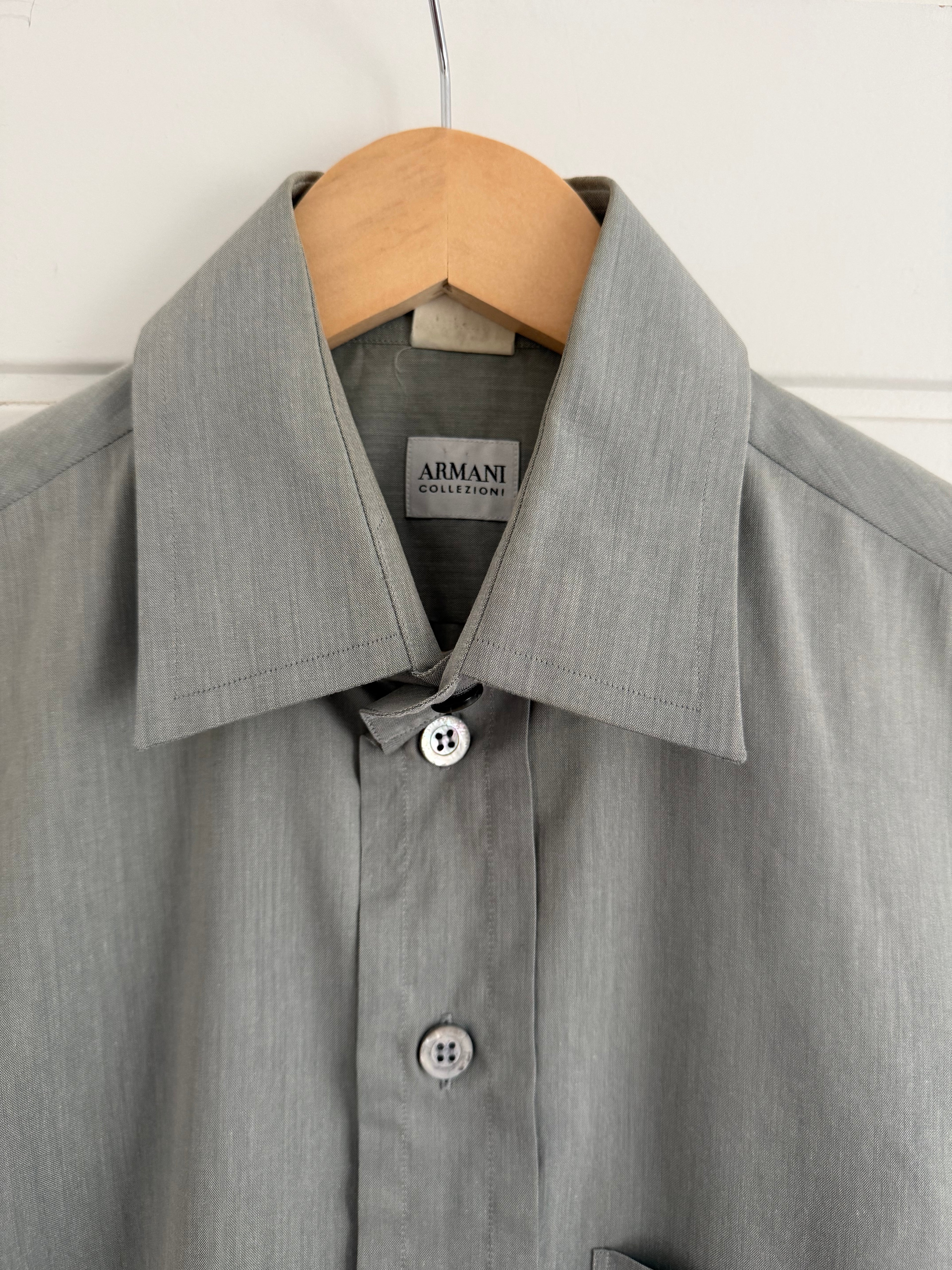 Armani 1990s Green Grey Cotton Shirt - Size M