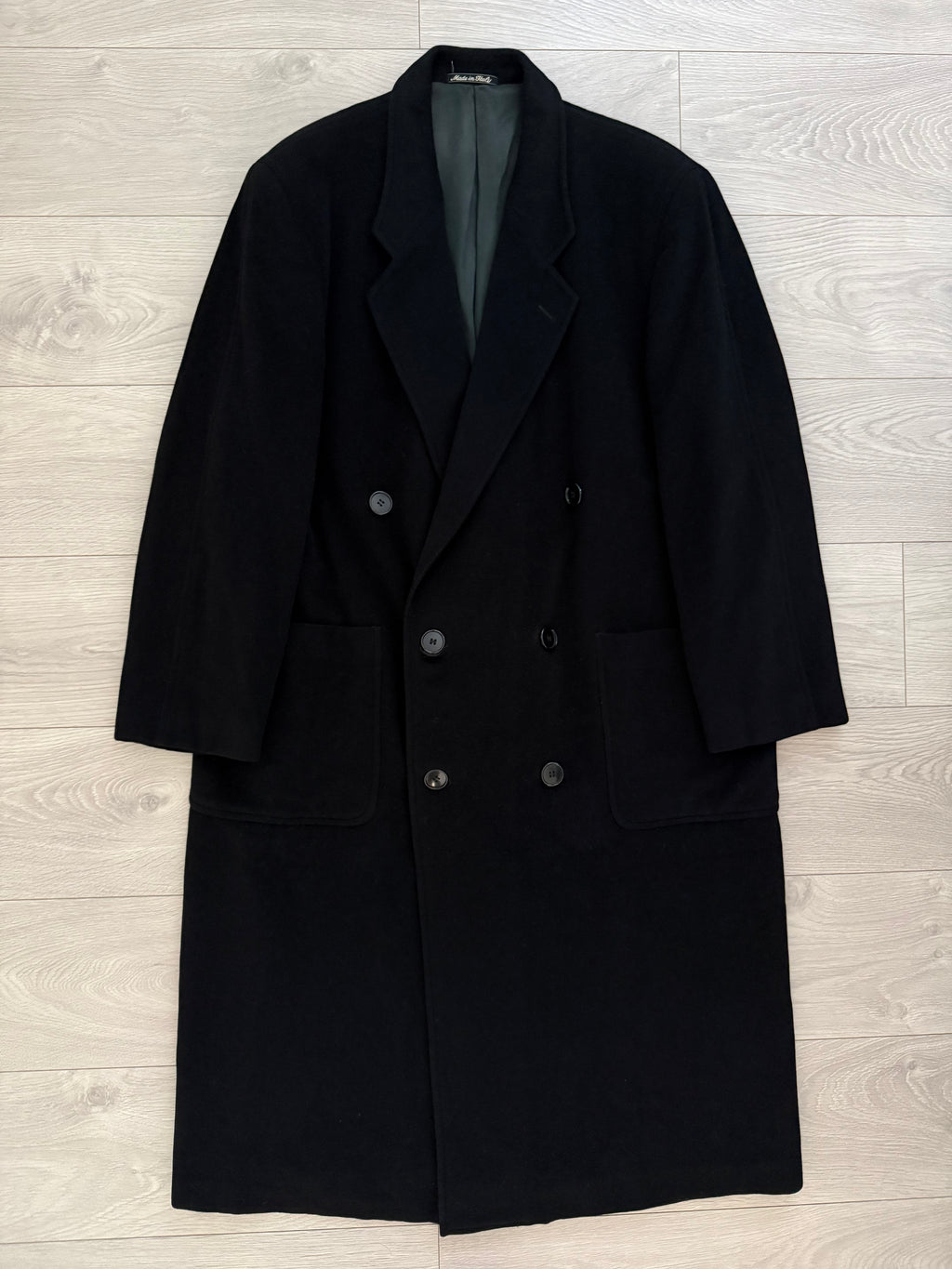 Giorgio Armani 1980s Wool Double Breasted Oversized Black Long Coat - Size XL