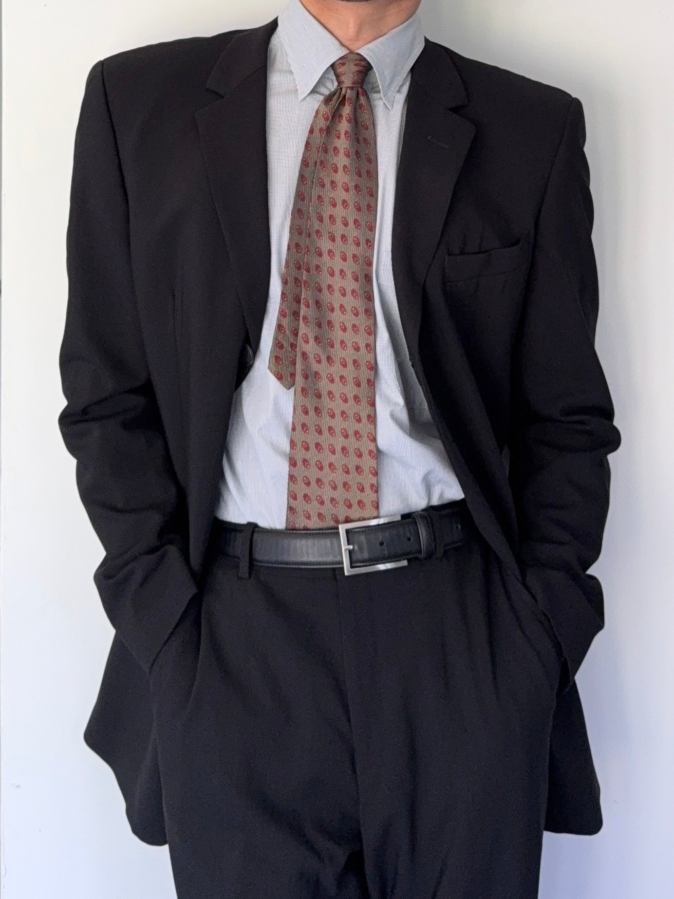 Emporio Armani 1990s 3B Black Pleated Wool Draped Suit - Size L Jacket / 34" Waist