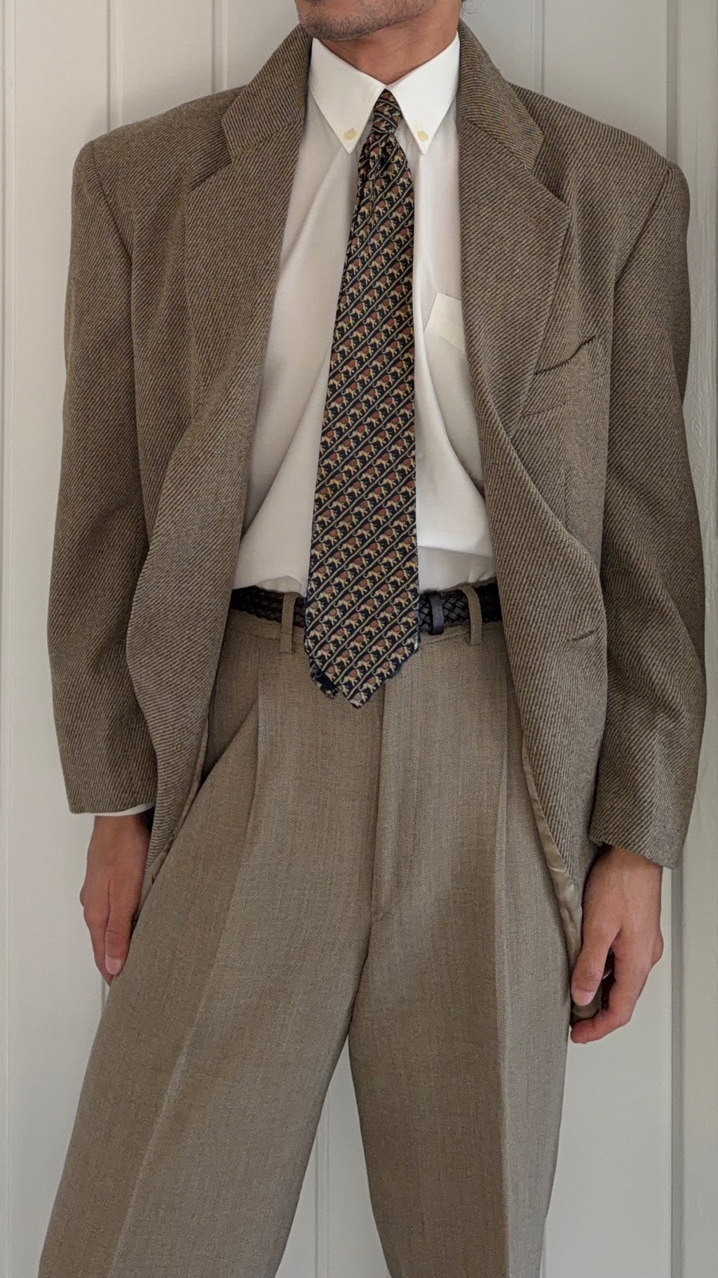 Emporio Armani 1990s 2B Taupe Beige Wool Twill Sport Blazer Jacket - Size XL