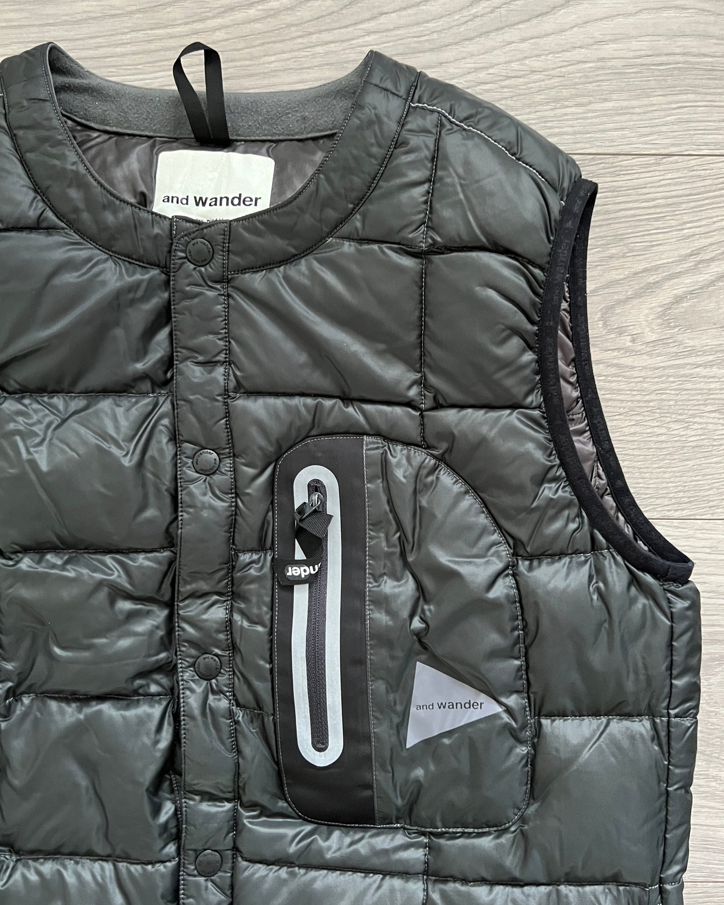 And Wander Pertex Quantum Square Stitch Snap Puffer Vest - Size S