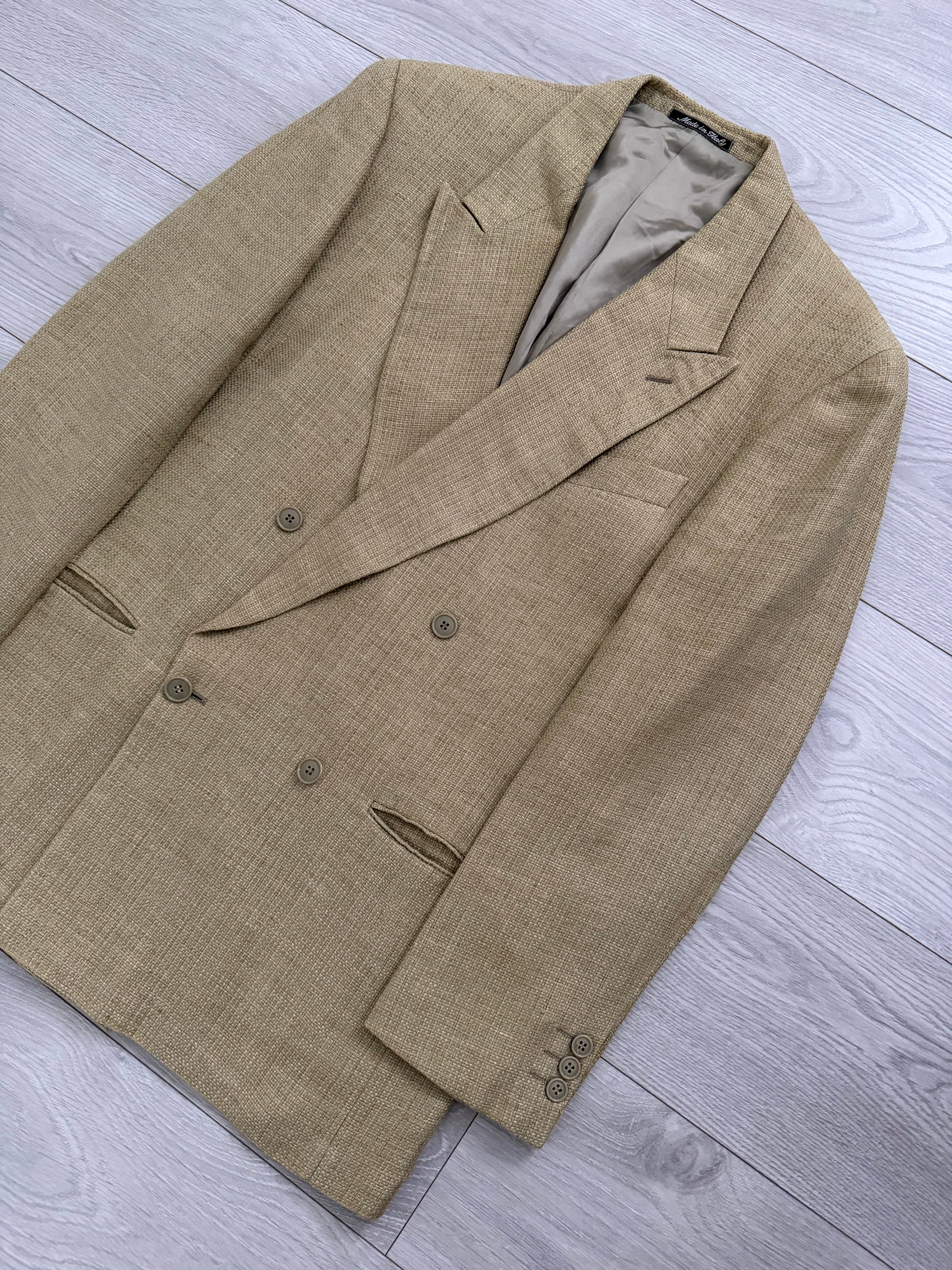 Emporio Armani 1990s Peaked Lapel Double Breasted Textured Linen