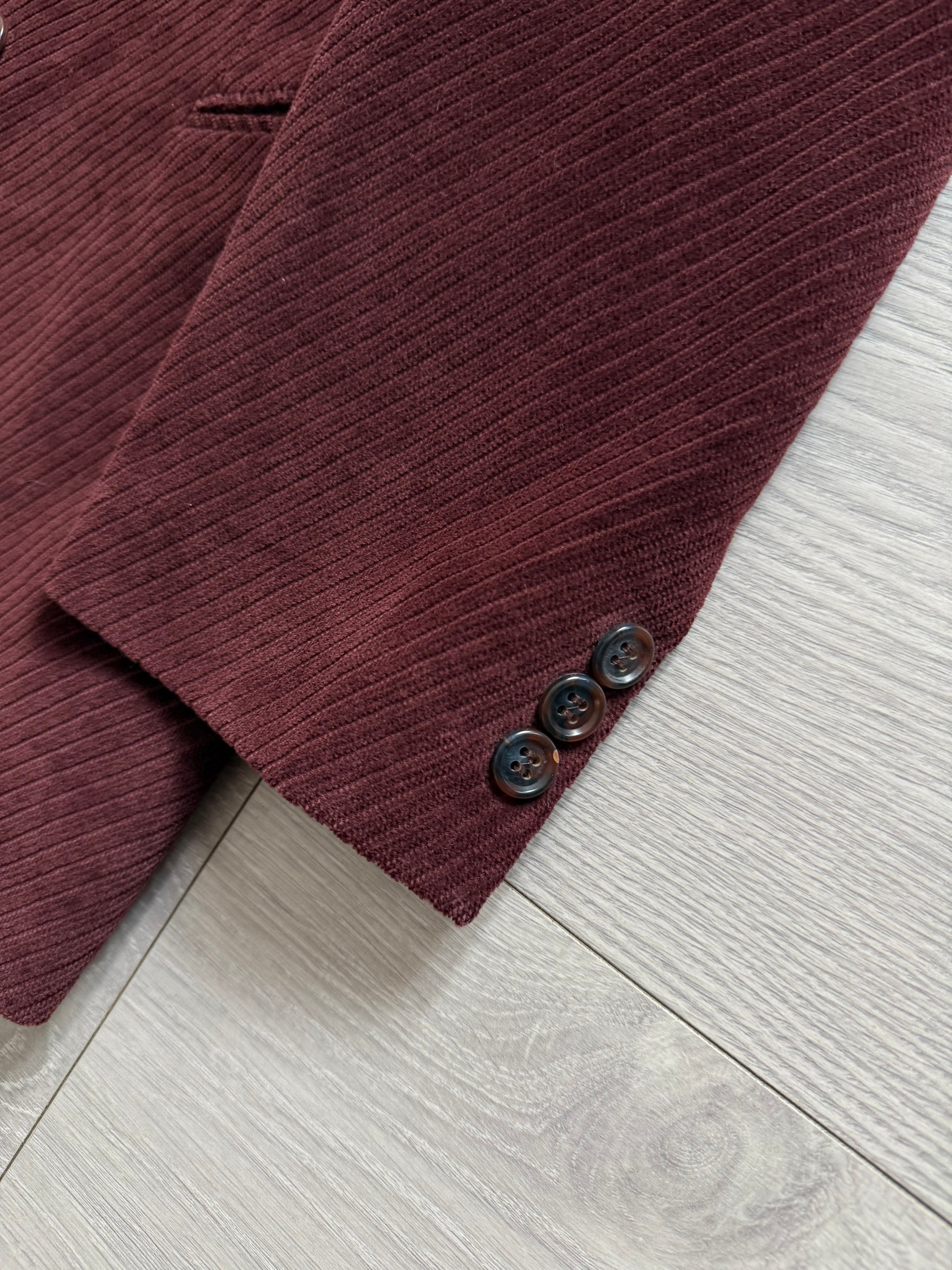 Hugo Boss 1980s Special Order Burgundy Double Breasted Cotton Sport Blazer Jacket - Size S