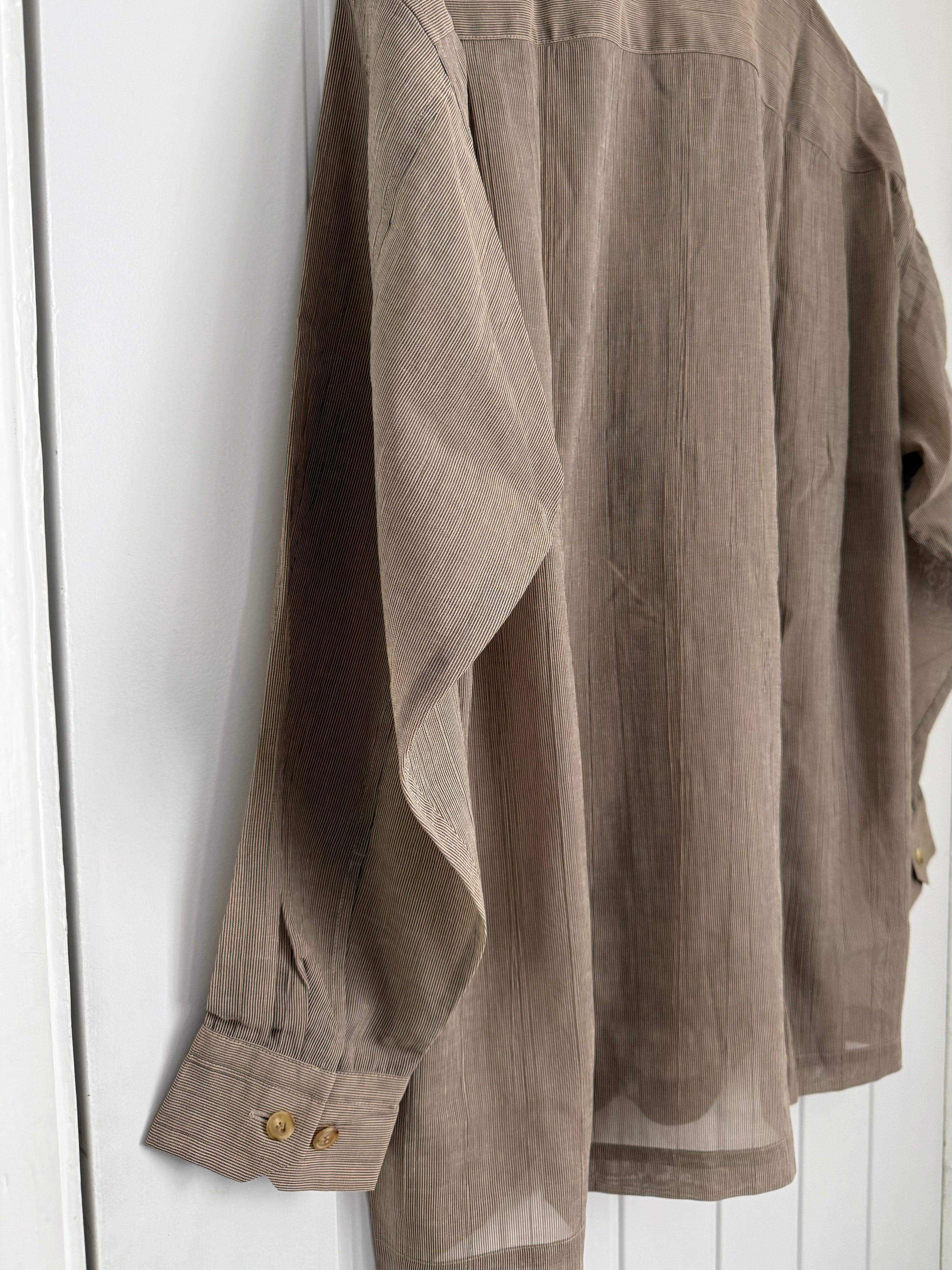 Issey Miyake 1990s Nehure Collar Taupe Relaxed Shirt - Size L