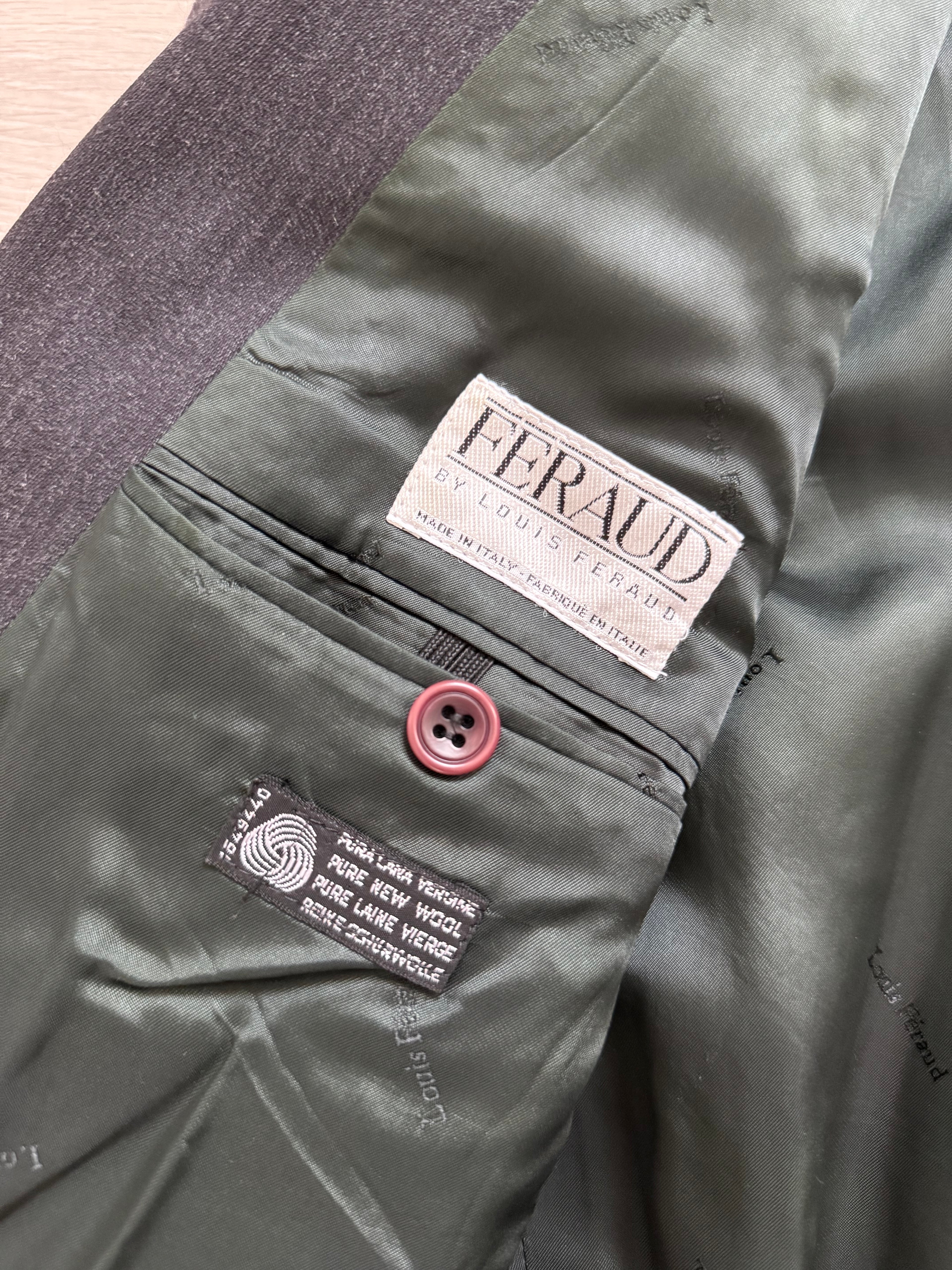 Louis Feraud Armani 1980s Peaked Lapel Double Breasted Pleated Pure New Wool Charcoal Grey Suit - Size XXL Jacket / 40" Waist