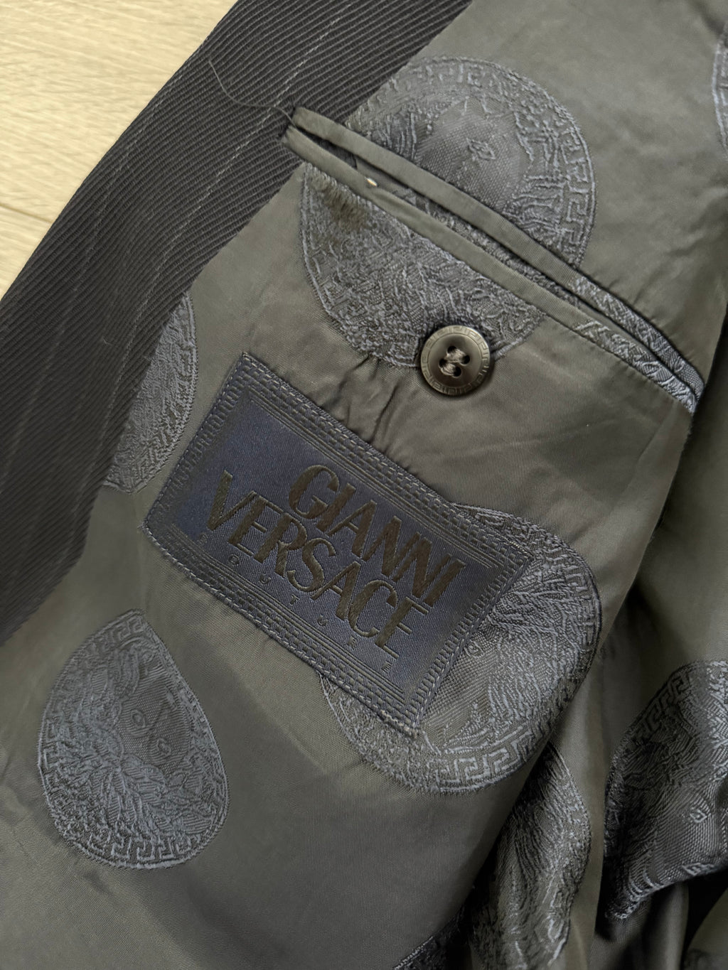 Versace 1980s Notch Lapel Double Breasted Pleated Wool Striped Suit - Size S Jacket / 32" Waist