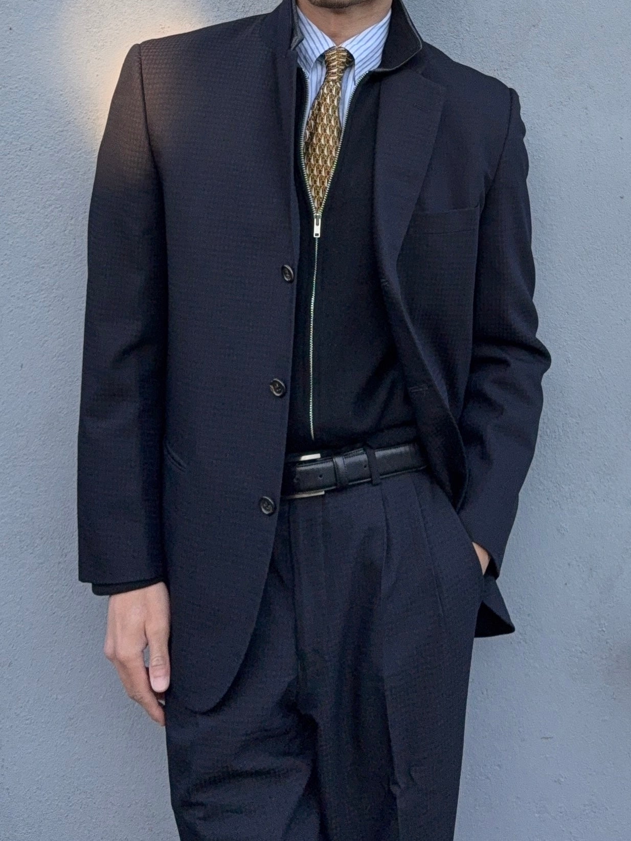 Comme Des Garcons Homme 2001 3B Navy Blue Pleated Wool Blend Suit - Size M Jacket / 30" Waist
