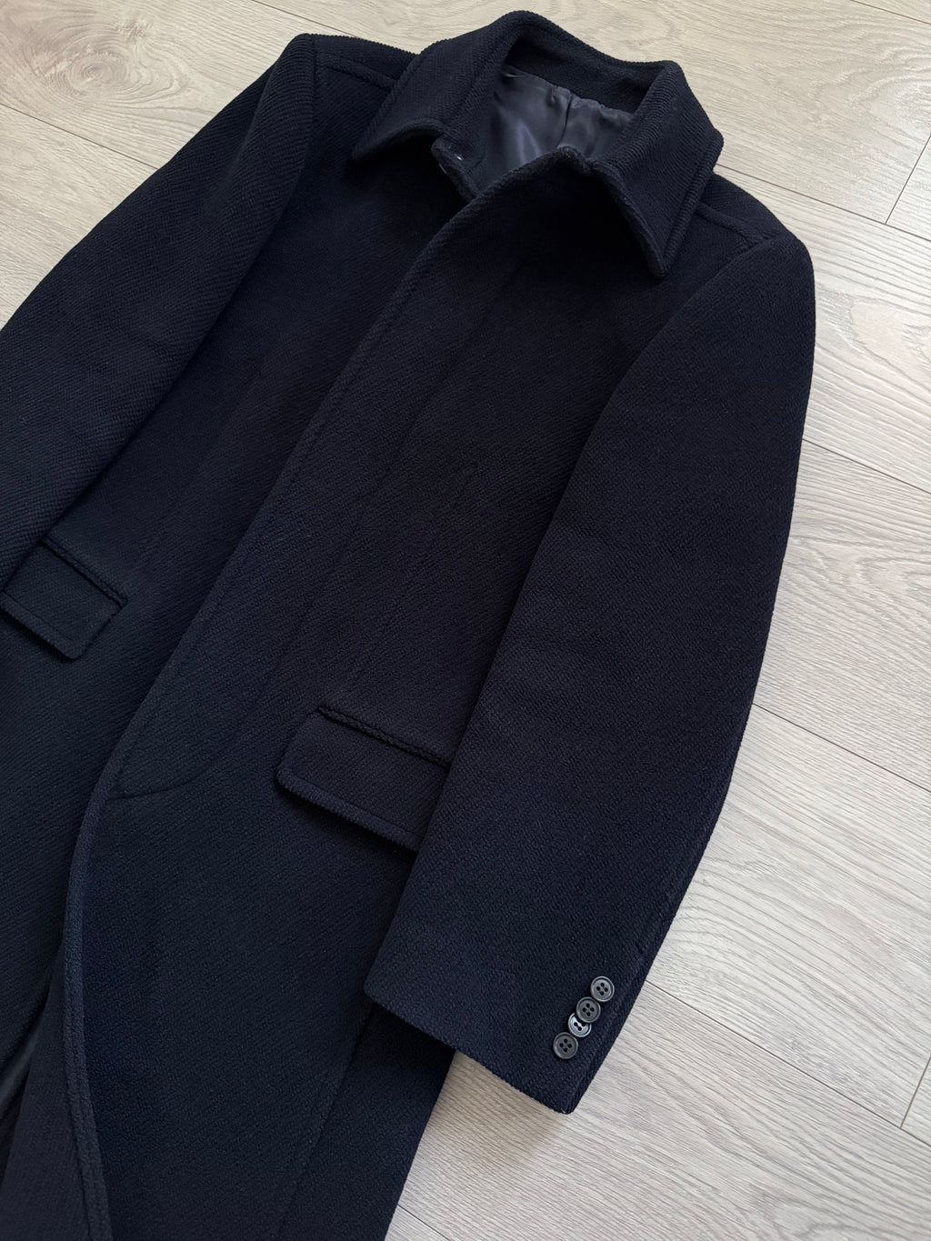 Comme Cadu Mode 1990s Wool Navy Overcoat - Size S