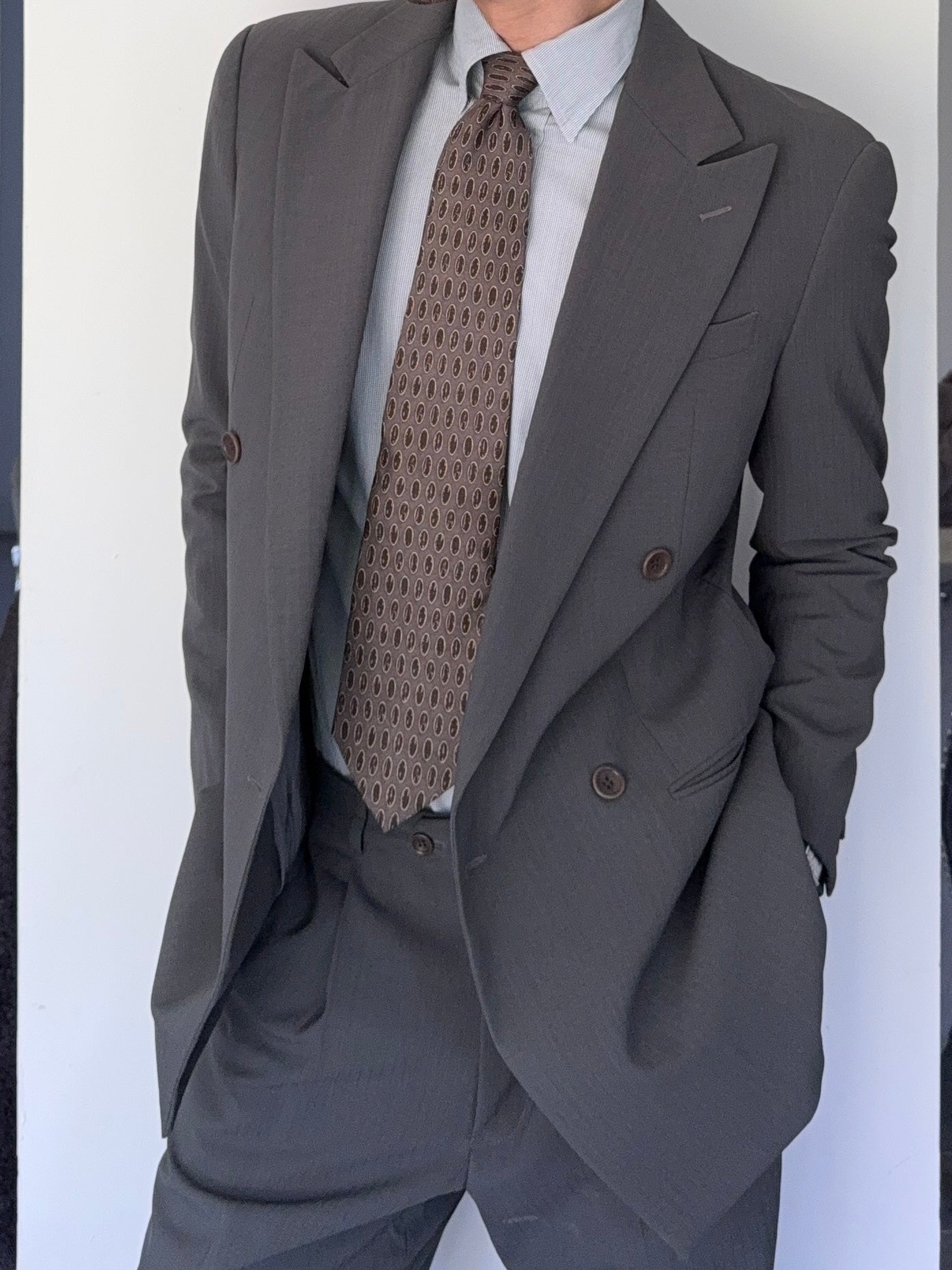 Armani 1990s Double-Breasted Pleated Wool Suit in Grey - Size S Jacket / 30" Waist