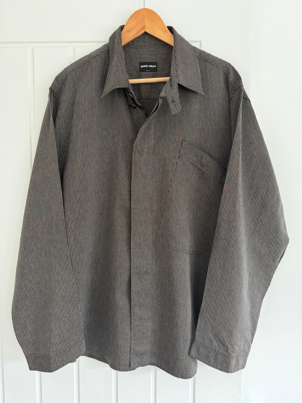 Giorgio Armani Black Label 1990s Slant Pocket Textured Relaxed Shirt - Size L