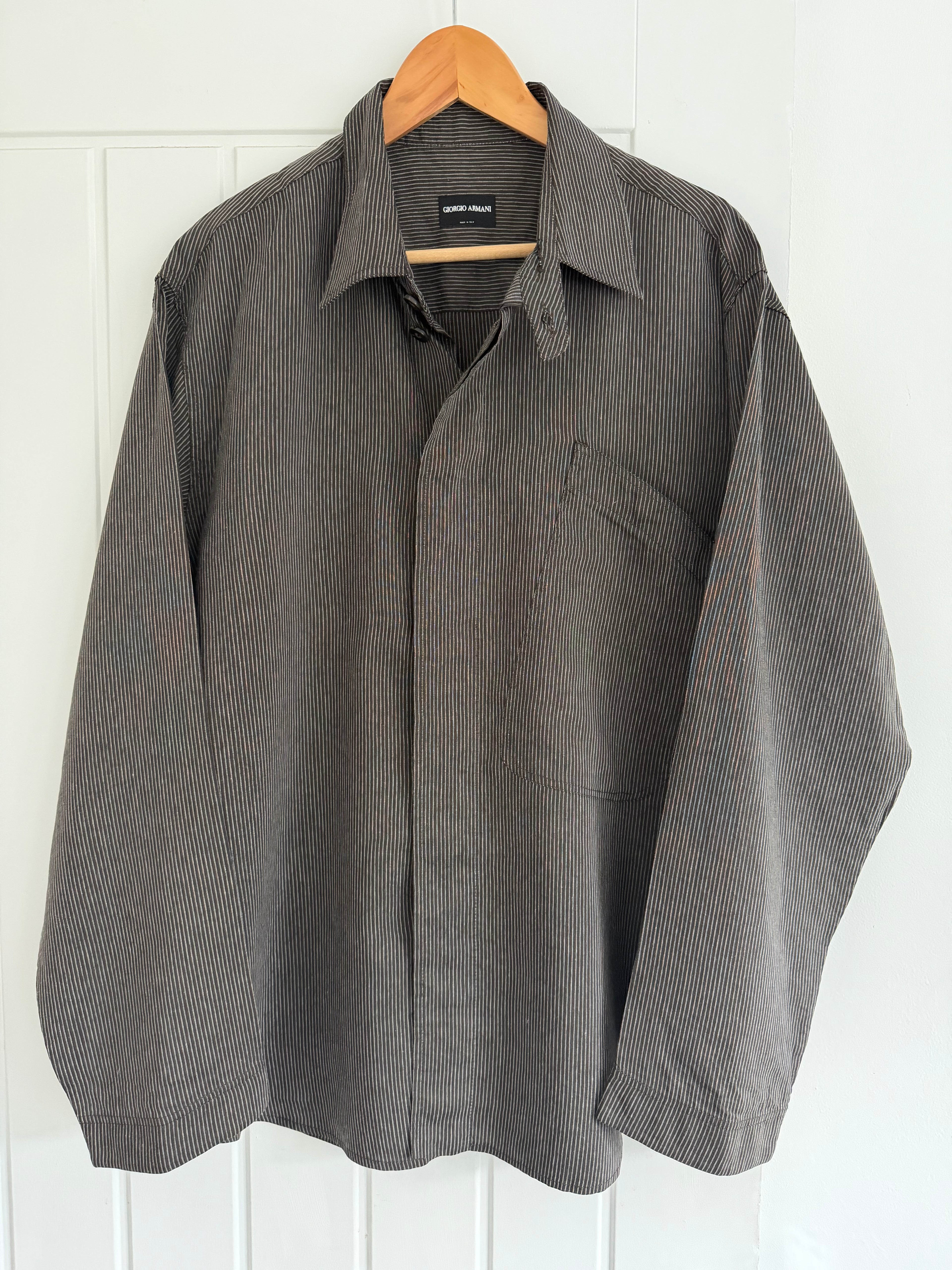 Giorgio Armani Black Label 1990s Slant Pocket Textured Relaxed Shirt - Size L