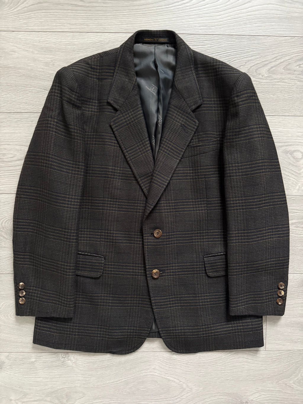 Valentino 1980s 2B Textured Check Wool Sports Jacket Blazer - Size S