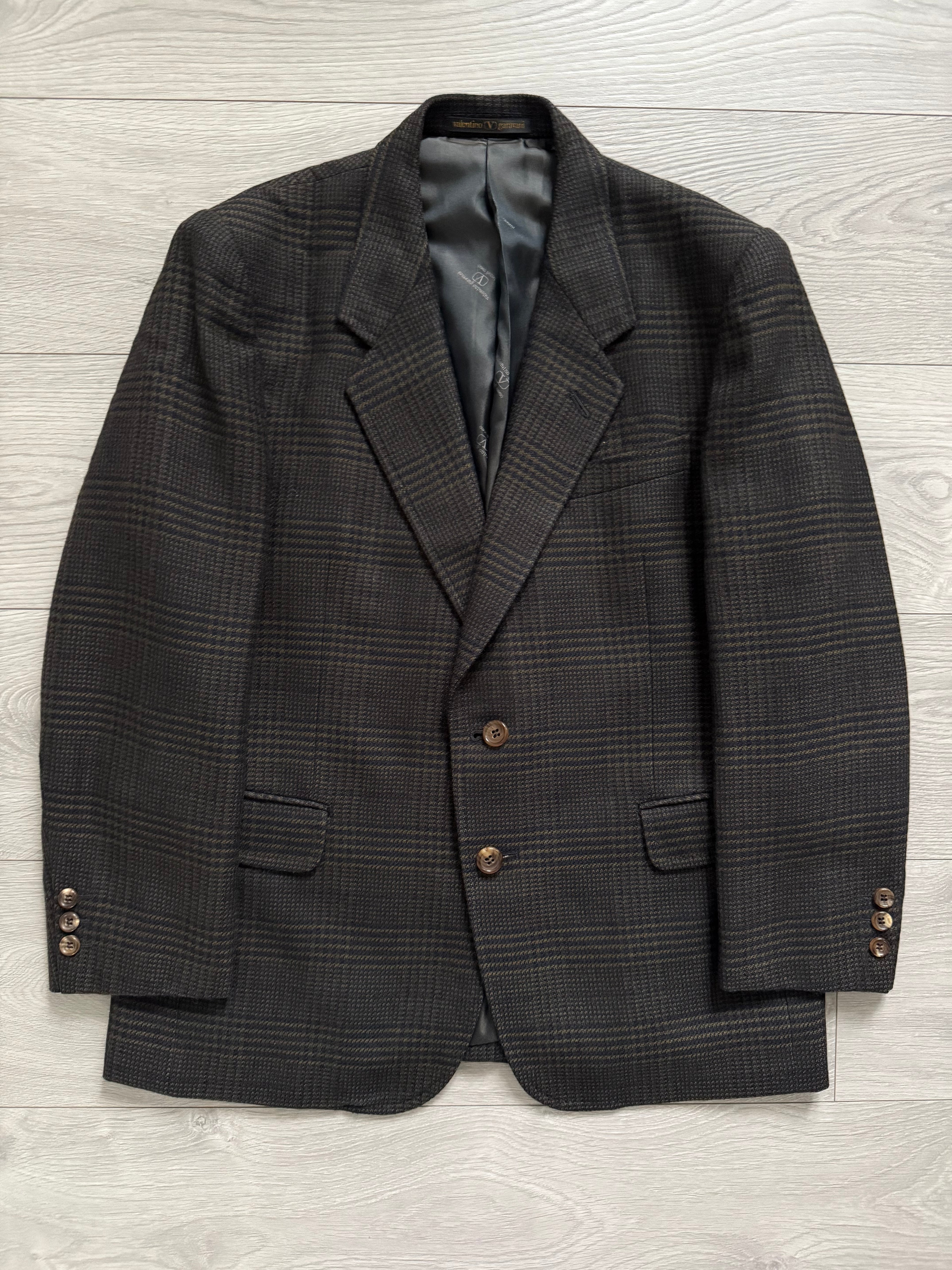 Valentino 1980s 2B Textured Check Wool Sports Jacket Blazer - Size S