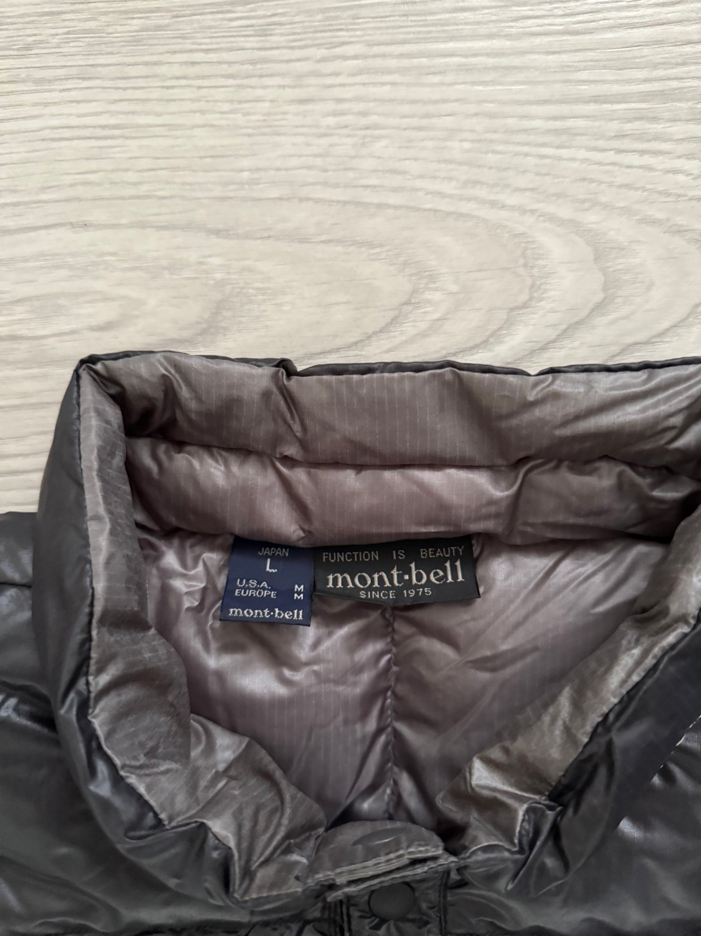 Montbell Snap Front Square Stitch Down Puffer Jacket - Size M