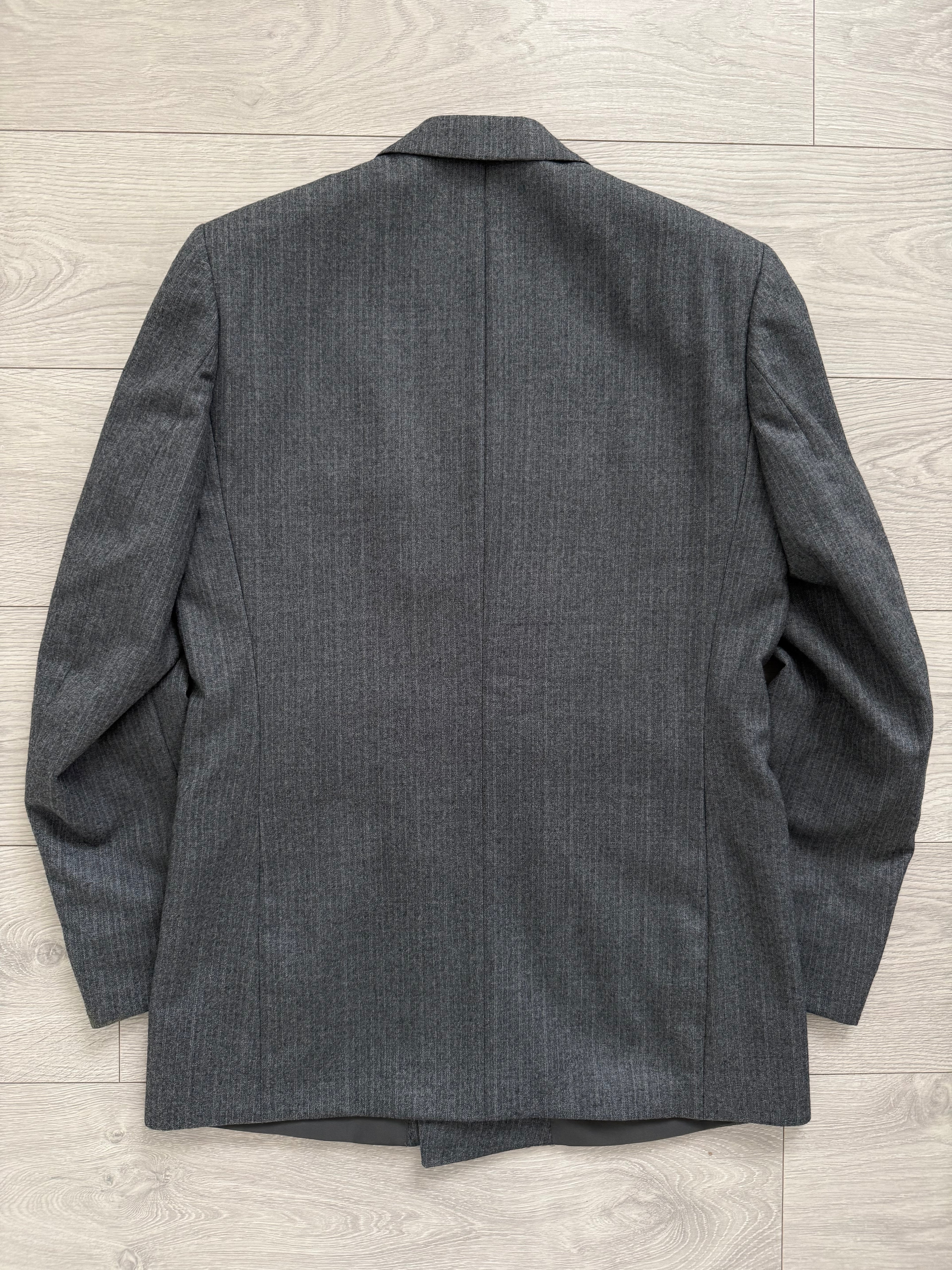 Vintage 1980s Peaked Lapel Double Breasted Pleated Wool Suit Grey Made in England - Size S Jacket / 30" Waist