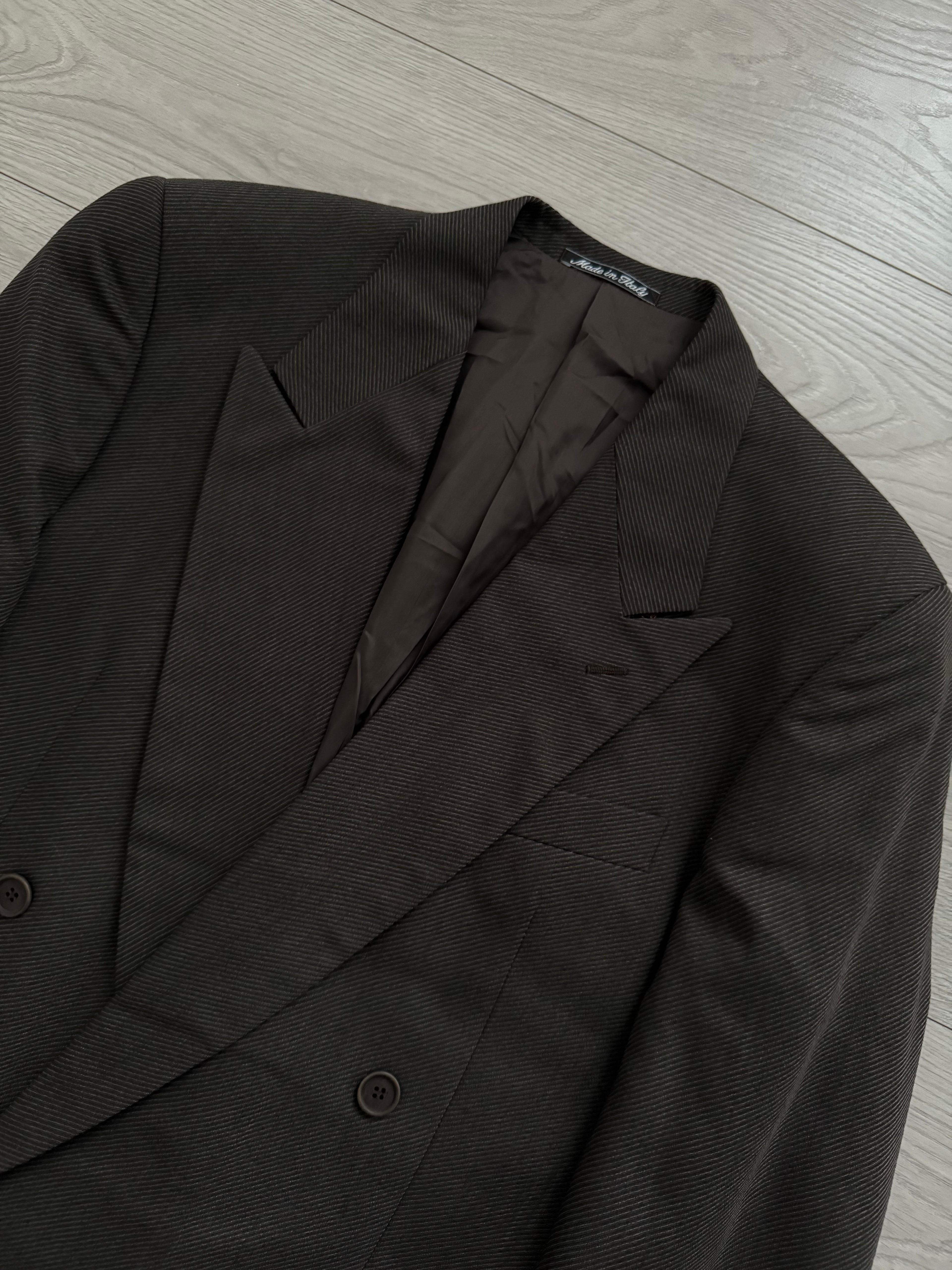 Giorgio Armani 1980s Double Breasted Pleated Wool Suit Brown New - Size L Jacket / 32" Waist