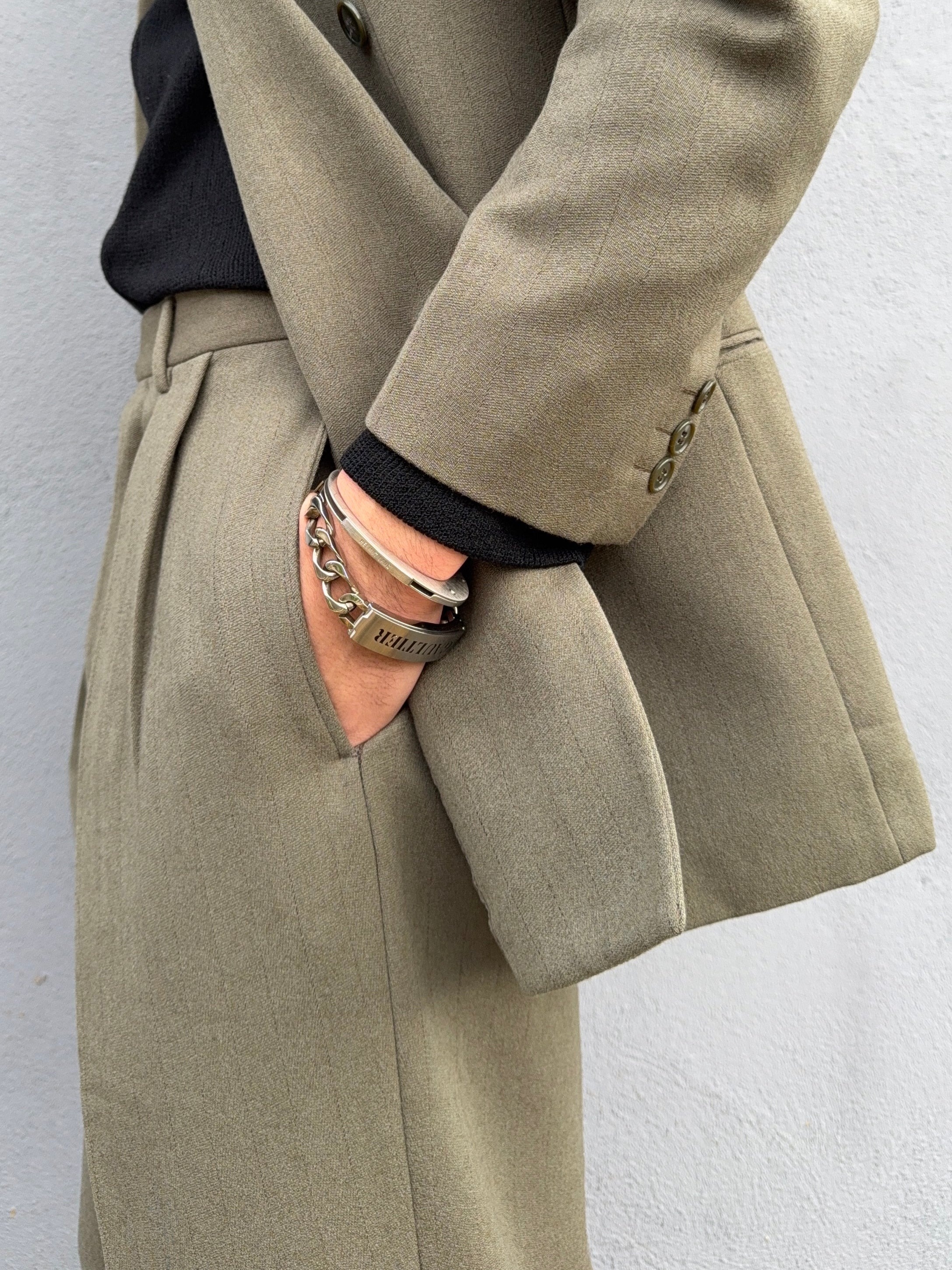 Giorgio Armani 1980s Double Breasted Pleated Wool Suit Sand Taupe - Size S Jacket / 28" Waist