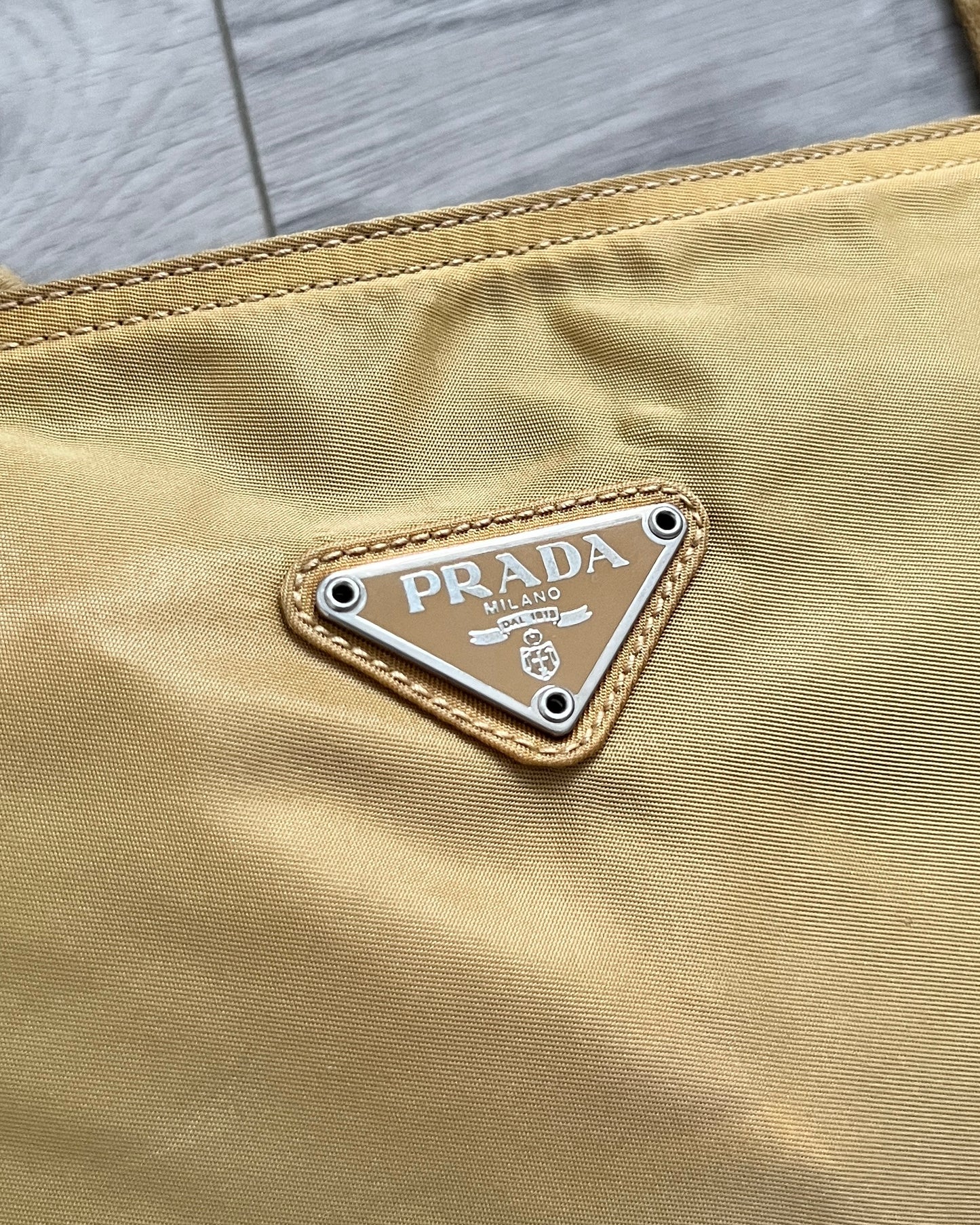 Prada 00s Honey Yellow Vela Nylon Plaque Logo Crossbody Bag