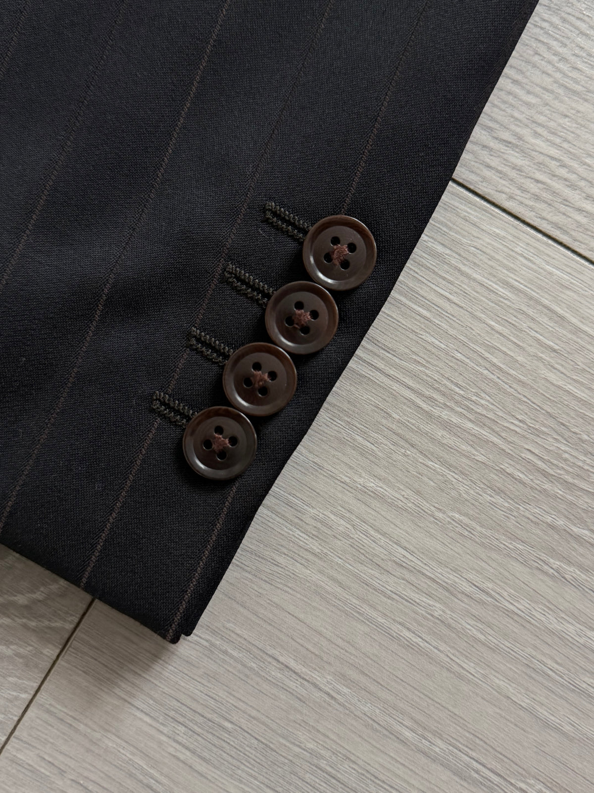 Armani 1990s Peaked Lapel Double Breasted Pleated Wool Suit Espresso Black - Size M Jacket / 32" Waist