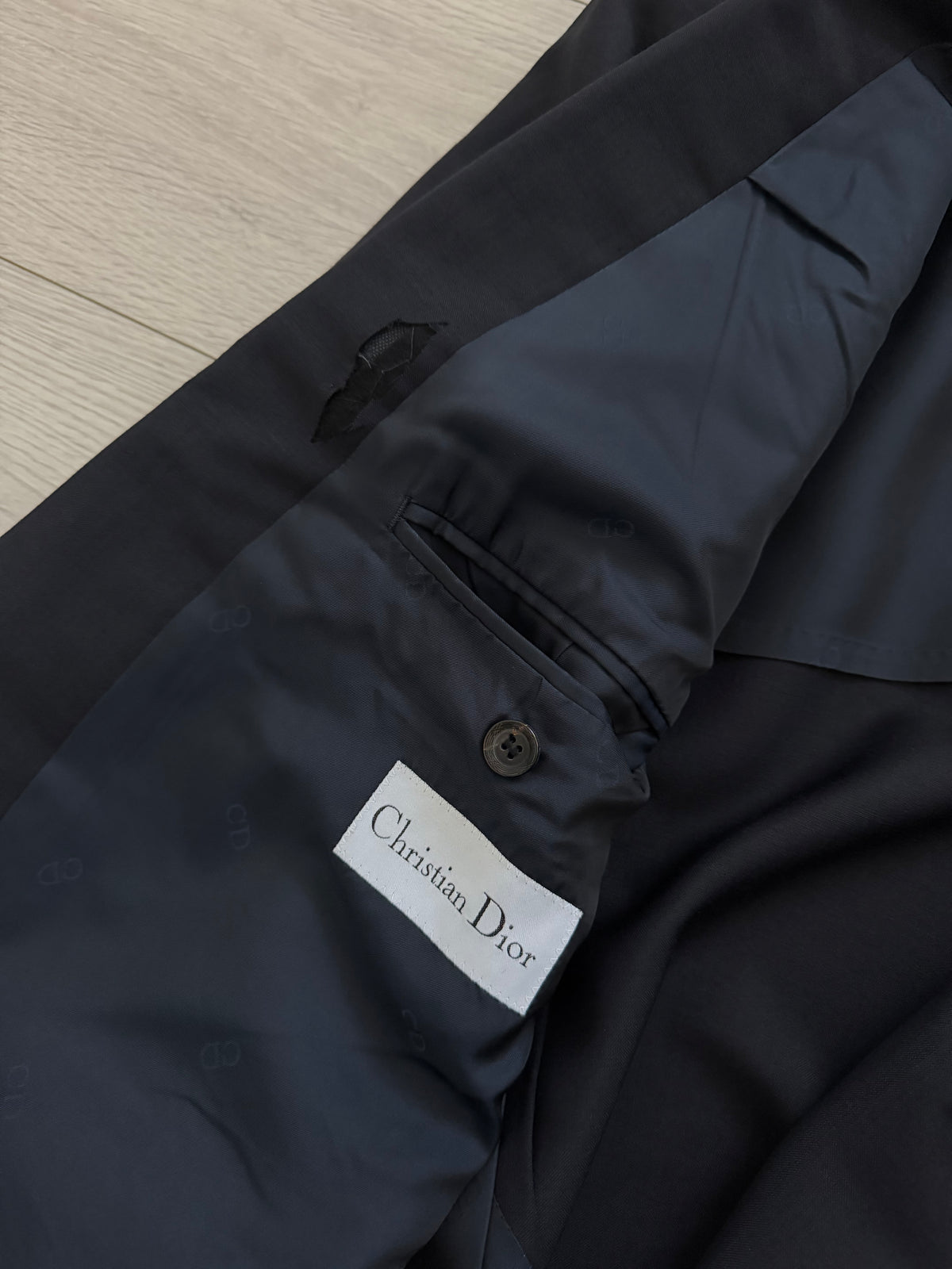 Dior 1980s Metal Button Unlined Double Breasted Wool Navy Sport Jacket Blazer - Size XL