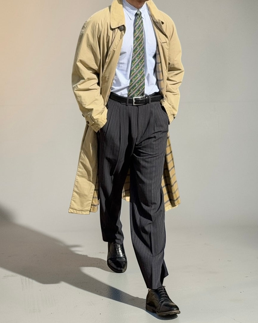 Giorgio Armani 1980s Check Lined Padded Trench Coat - Size L