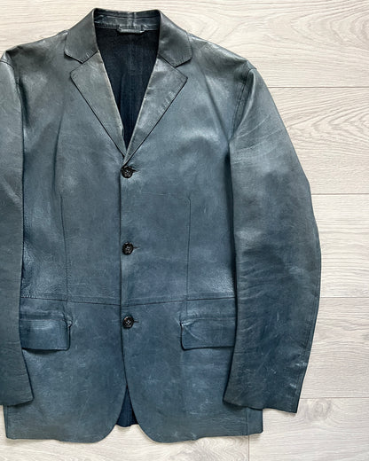 Jil Sander by Raf Simons 00s Petrol Blue Leather Jacket - Size S