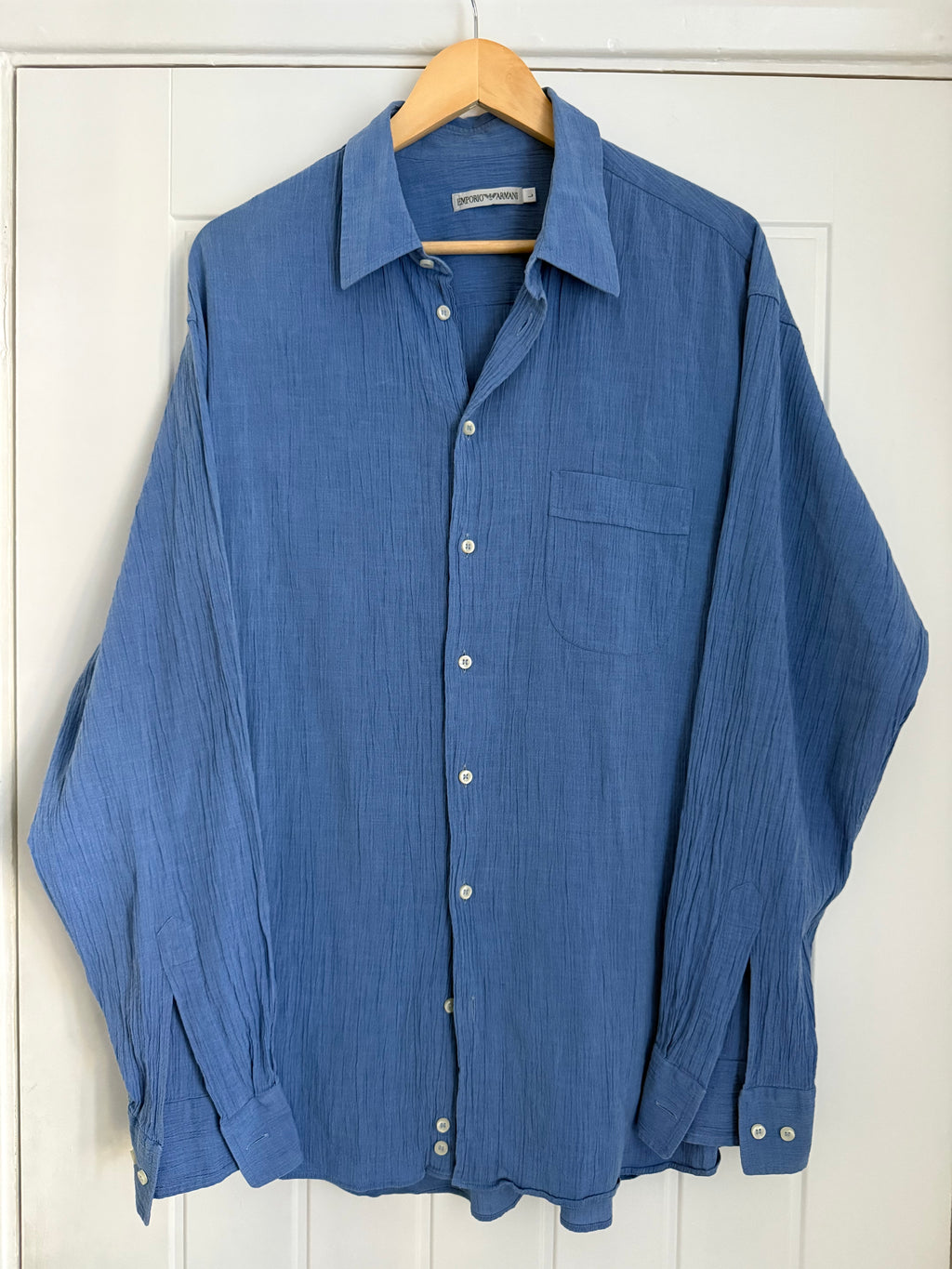 Emporio Armani 1990s Blue Textured Shirt - Size L
