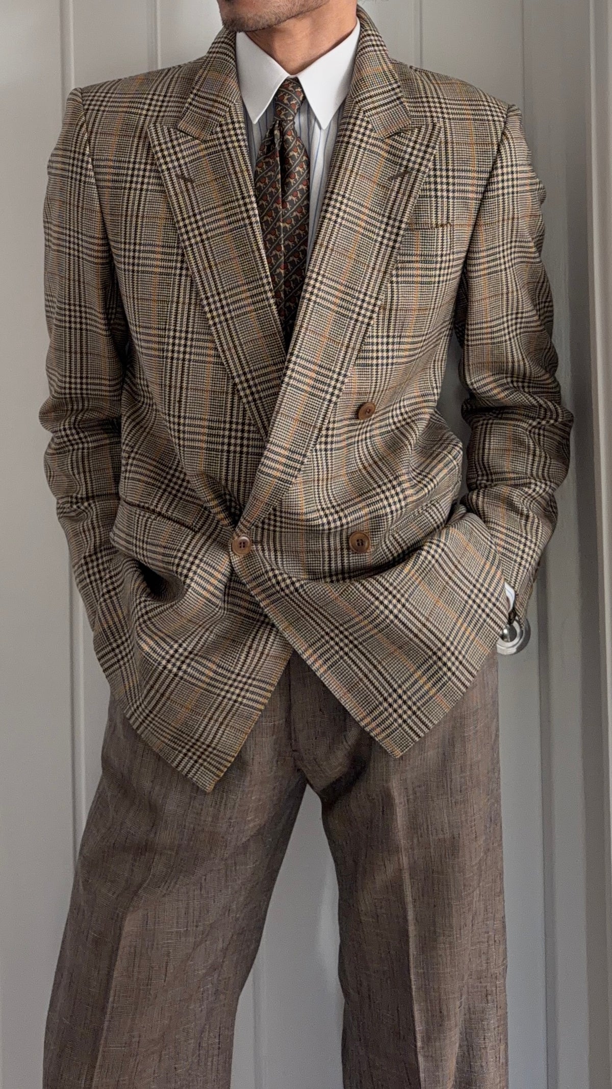 Bruno Kirches 1990s Double Breasted Check Wool Textured Sport Jacket Blazer - Size S