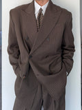 Jean Paul Gaultier 1990s Peaked Lapel Double Breasted Pleated Textured Suit - Size XL Jacket / 34" Waist