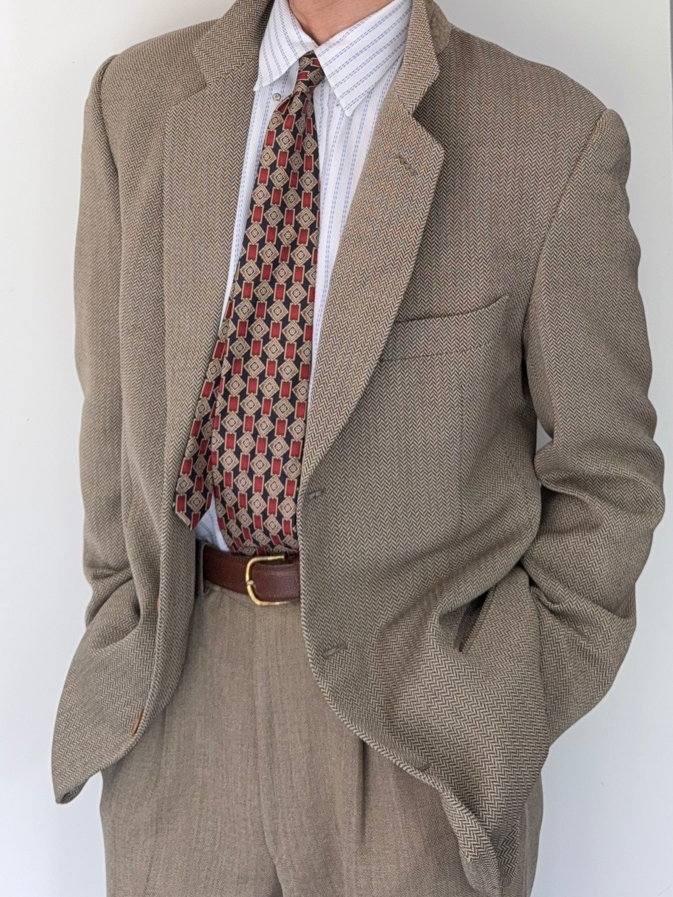 Giorgio Armani 1990s 3B Textured Jacquard Wool Sports Jacket Blazer - Size M