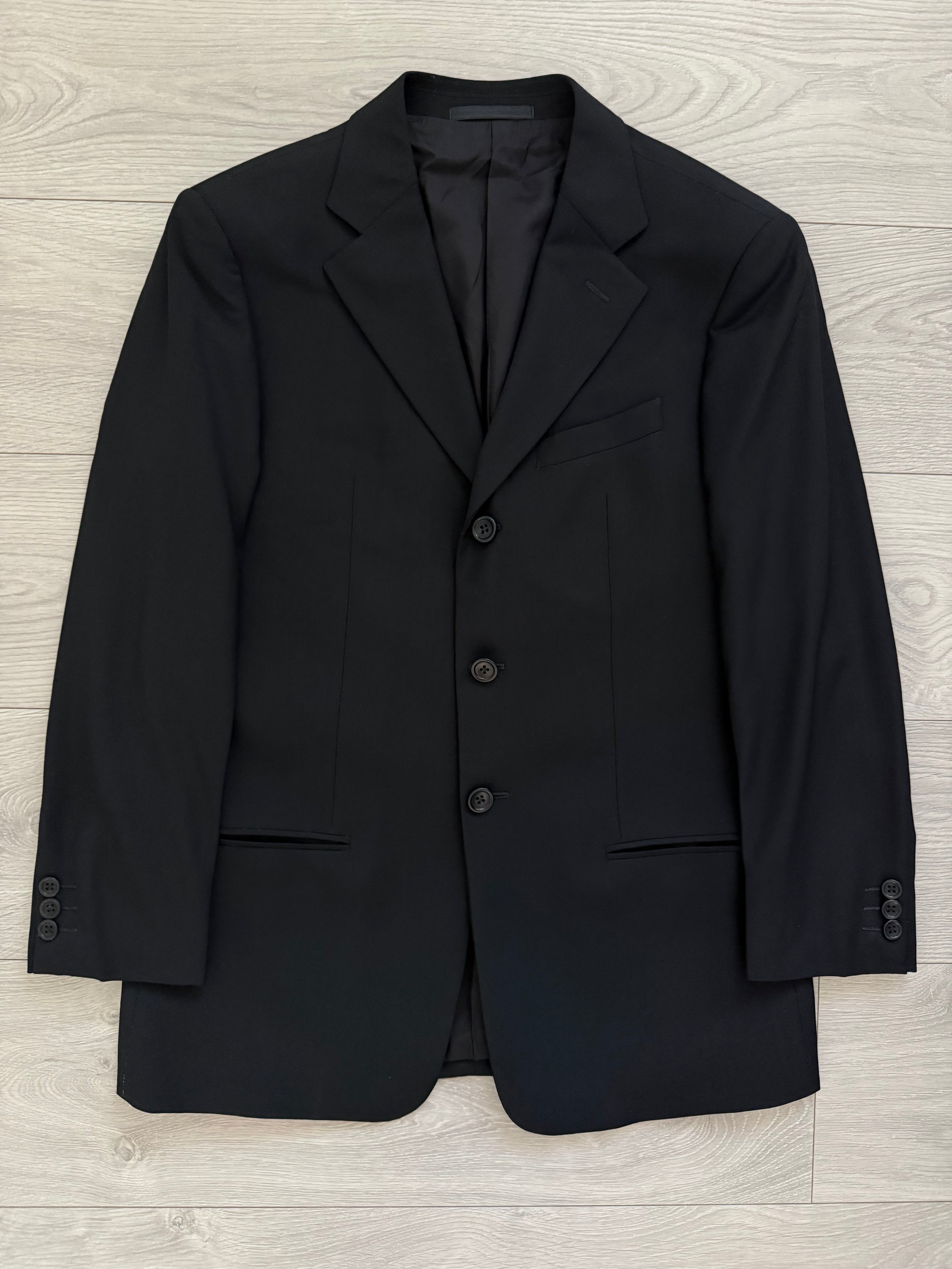 Armani 1990s 3B Wool Pleated Black Suit - Size S Jacket / 28" Waist