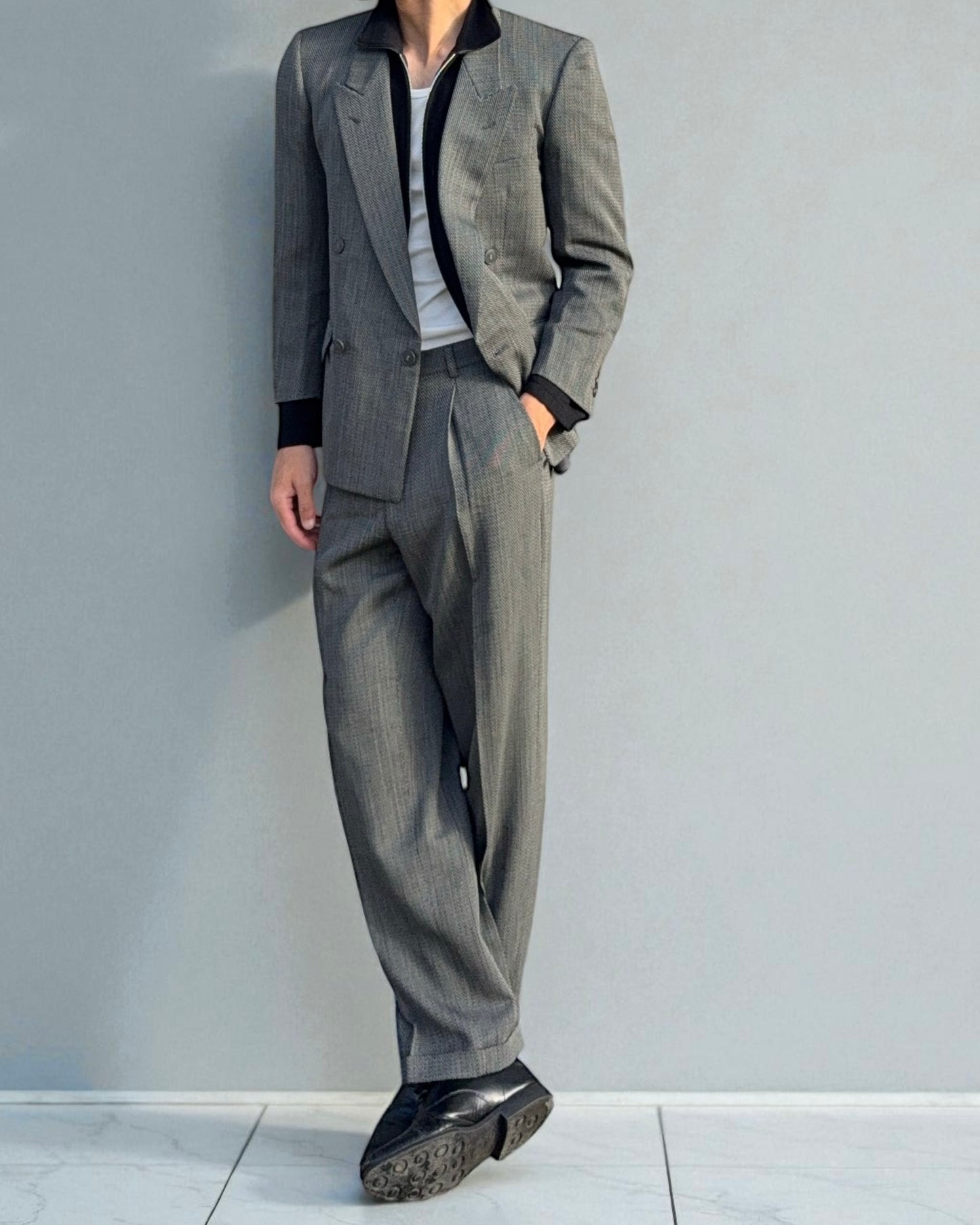 Yves Saint Laurent 1990s Double-Breasted Pleated Wool Suit - Size S Jacket / 30"Waist